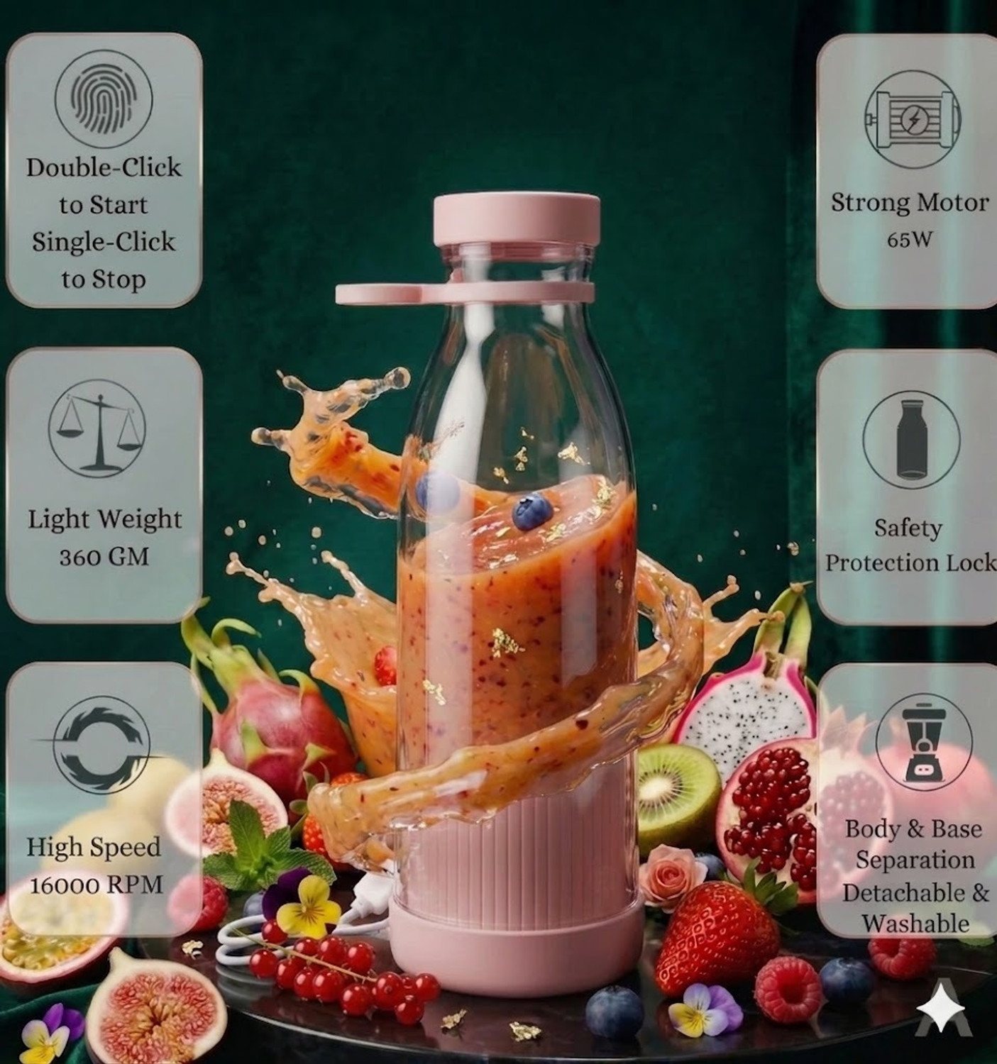 Image of Modexa Global Pro Fruit Juicer 200 W Juicer Mixer Grinder (ASE 874A BlendLife Juice With Sipper For Juices, Shakes, Smoothies, Baby Food | 1 Jar | Multicolor)