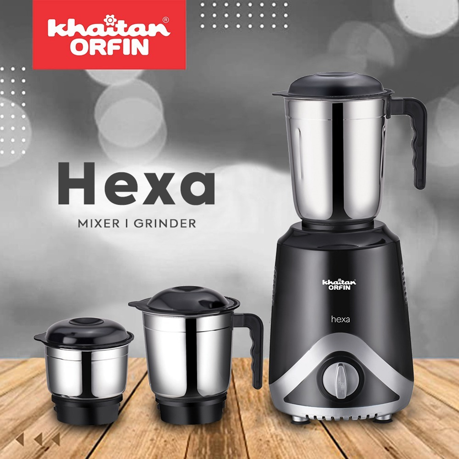 Khaitan Orfin KO 272 NA 500 Juicer Mixer Grinder 3 Jars Black