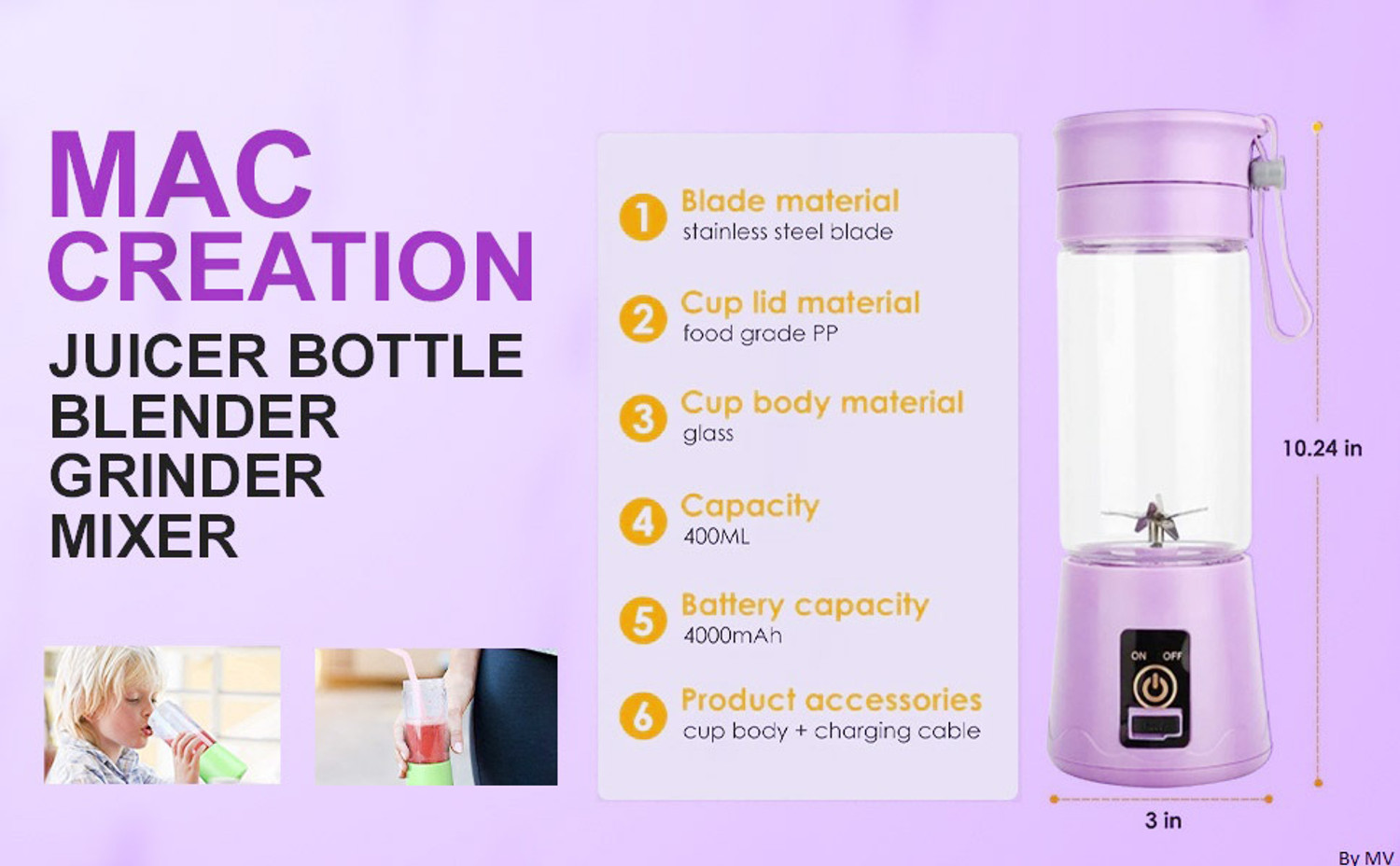 Image of ZENTARA ENTERPRISE Hexa Blade 40 W Juicer (Portable-Juicer | 1 Jar | Blue & Transparent)