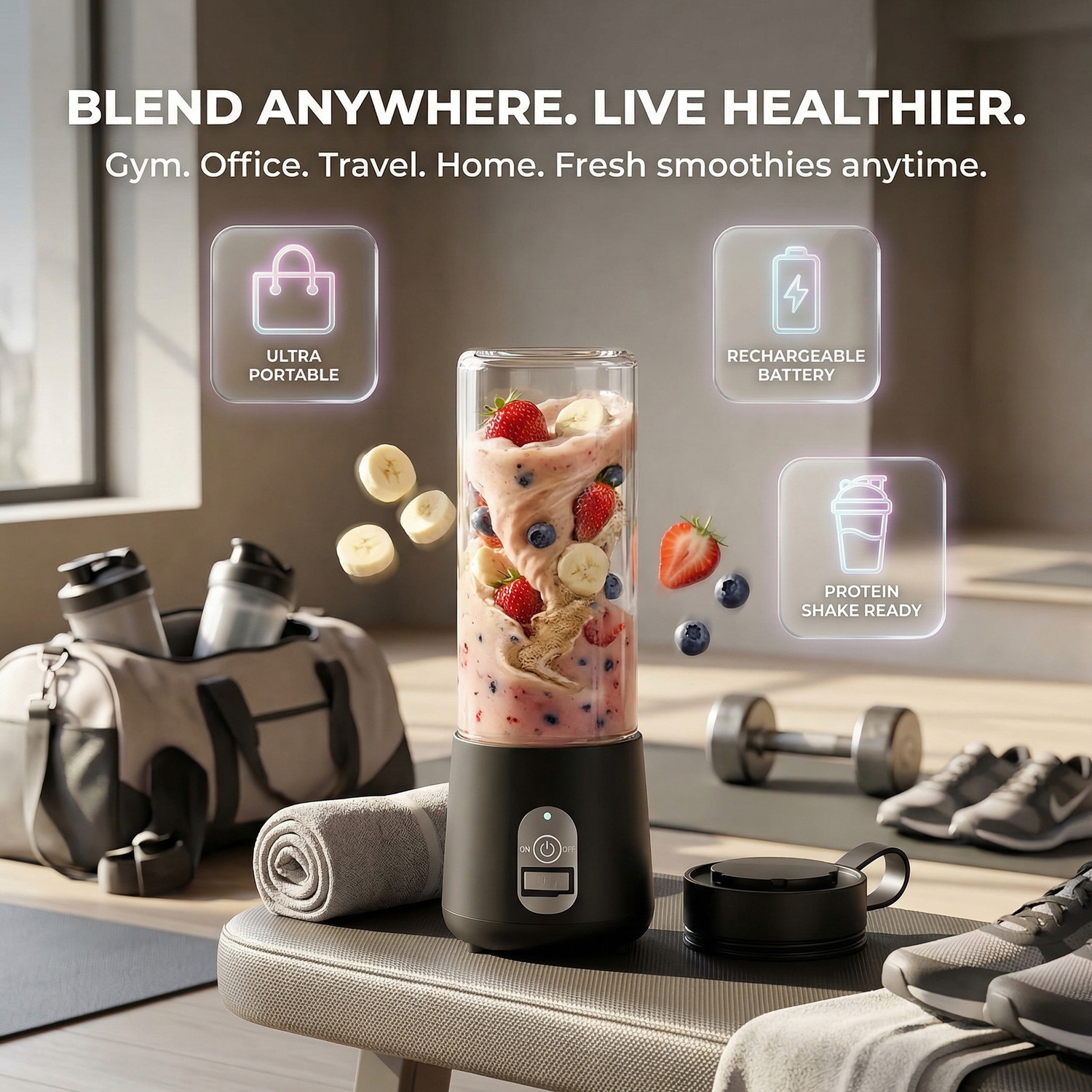 Image of blendjet Portable Blender for Shakes & Smoothies | 420ml | 6 Steel Blades 150 W Juicer Mixer Grinder (BLENDER04 | 1 Jar | Black)