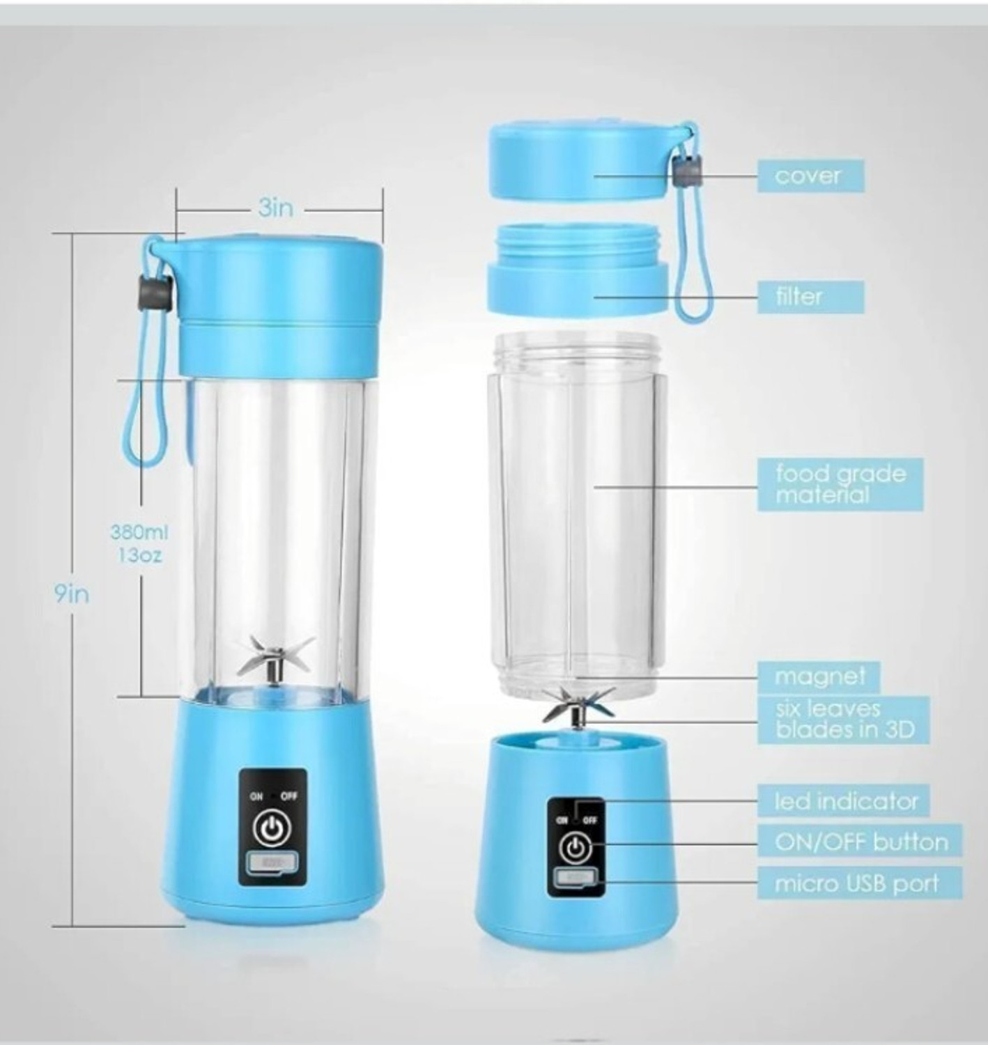 Image of ons Electric juice mixer,Personal Smoothie Maker,Mini Fruit Mixer for Shakes 25 W Juicer Mixer Grinder (Portable Electric Juicer - USB Rechargeable with 6 Blades, 3 Speed Setting@2 | 1 Jar | Multicolor)