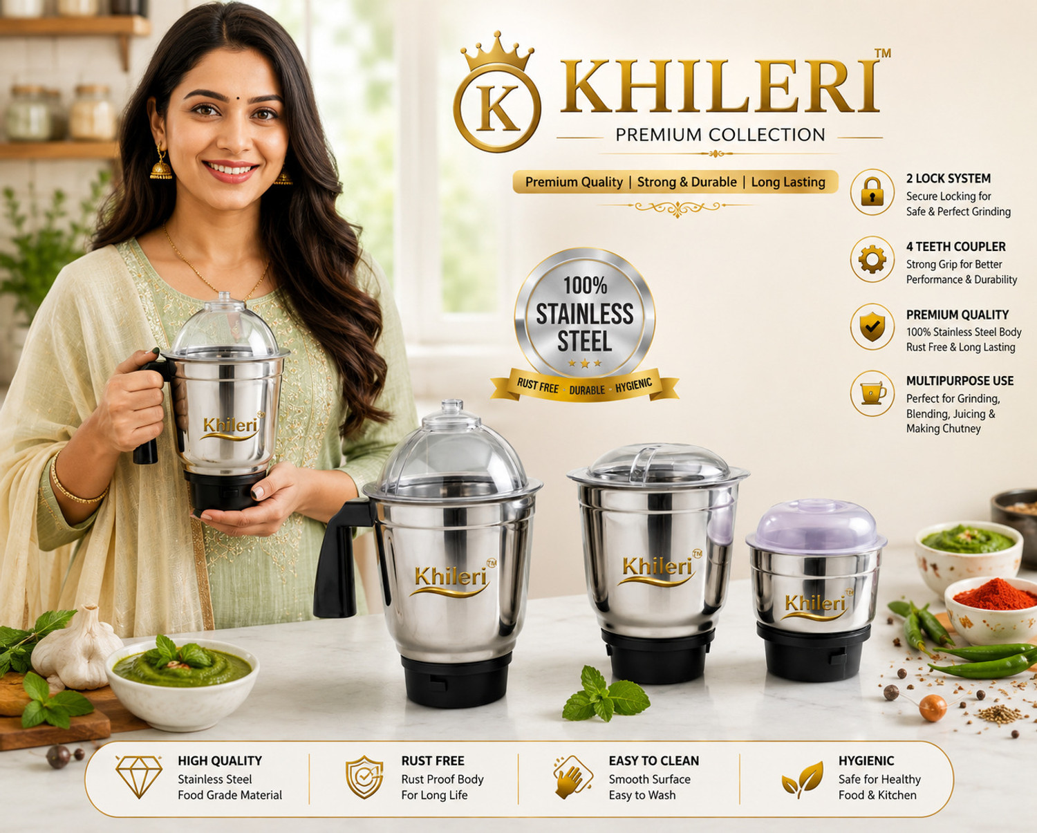 Image of Khileri 18g have quality grinding jar set combo pack Liquid Dry chutney jar Mixer Juicer Jar (1.5 L)