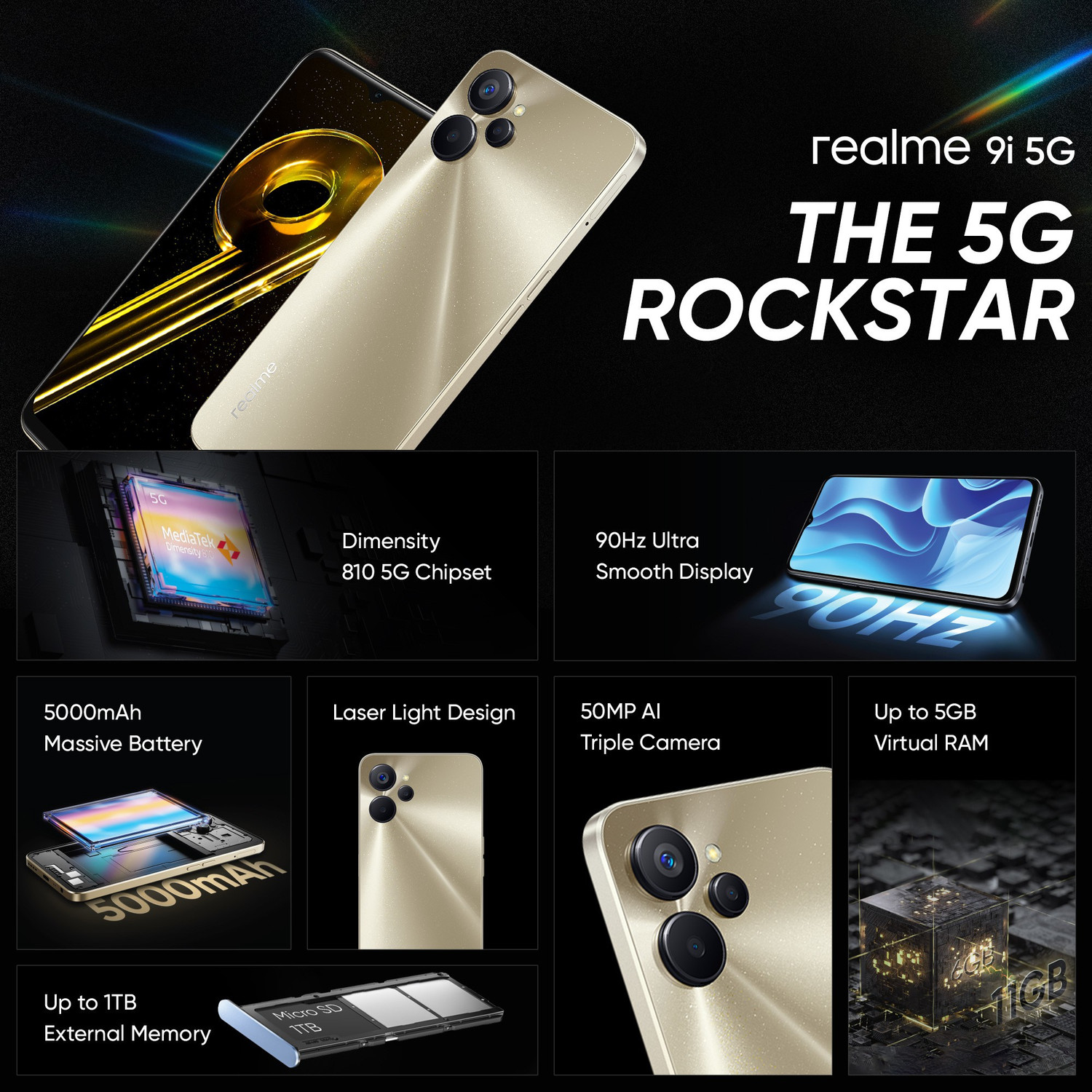 Image of realme 9i 5G (Metallica Gold, 64 GB)