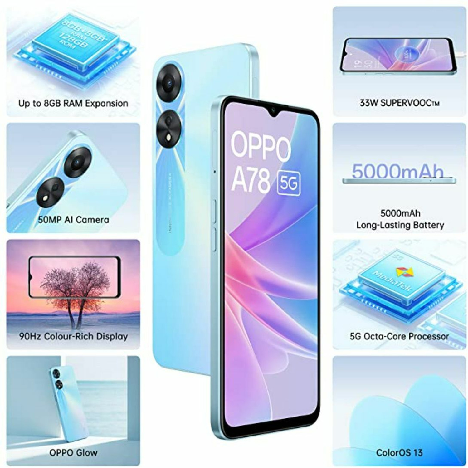 Image of OPPO A78 5G (Glowing Blue, 128 GB) (8 GB RAM)