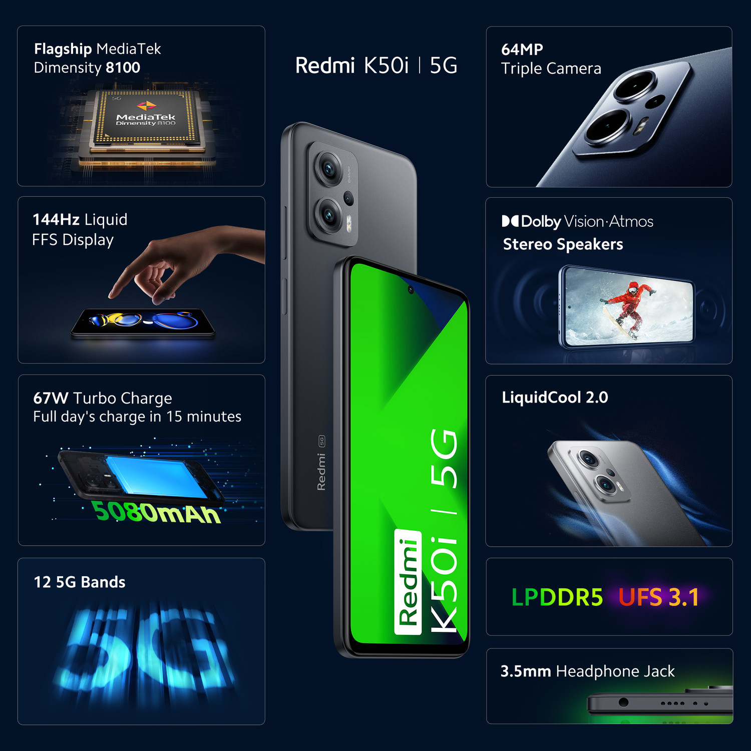 Image of REDMI K50i 5G (Stealth Black, 256 GB)