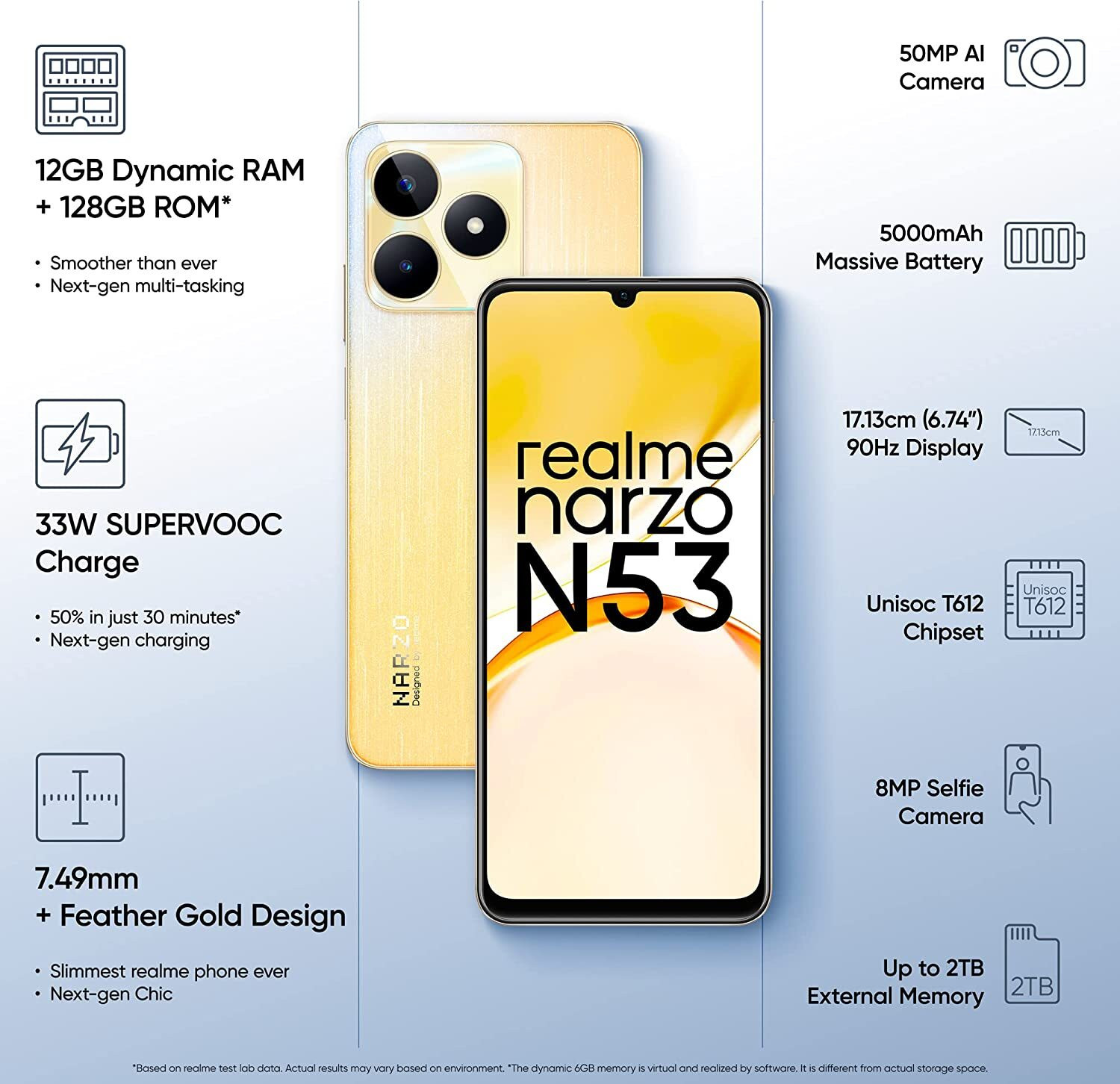 Image of realme Narzo N53 (Feather Gold, 128 GB)
