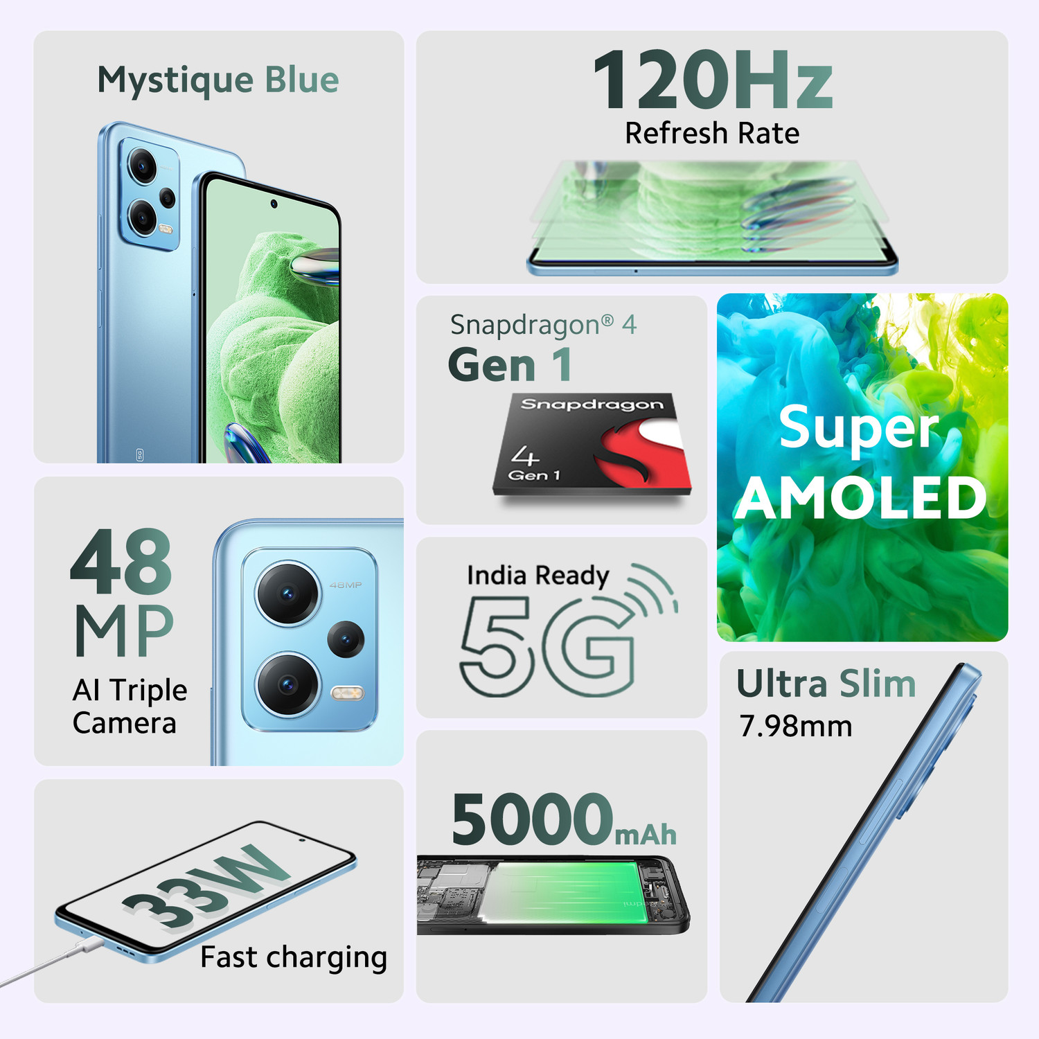 Image of REDMI Note 12 5G (Mystique Blue, 256 GB)