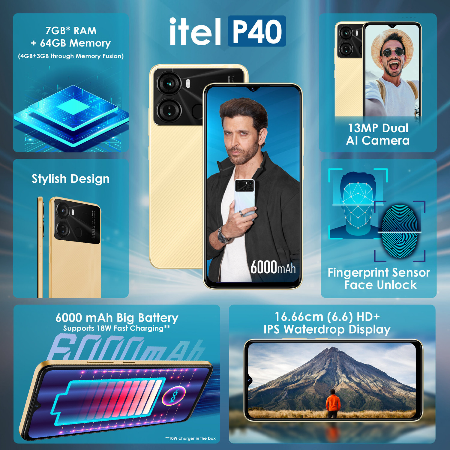 Image of itel P40 (Luxurious Gold, 64 GB)