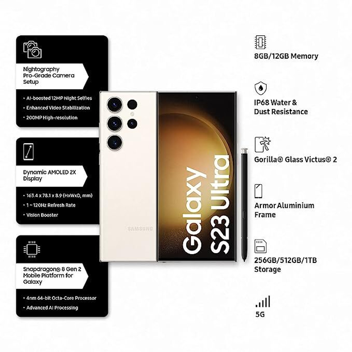 Image of SAMSUNG Galaxy S23 Ultra 5G (Cream, 512 GB) (12 GB RAM)