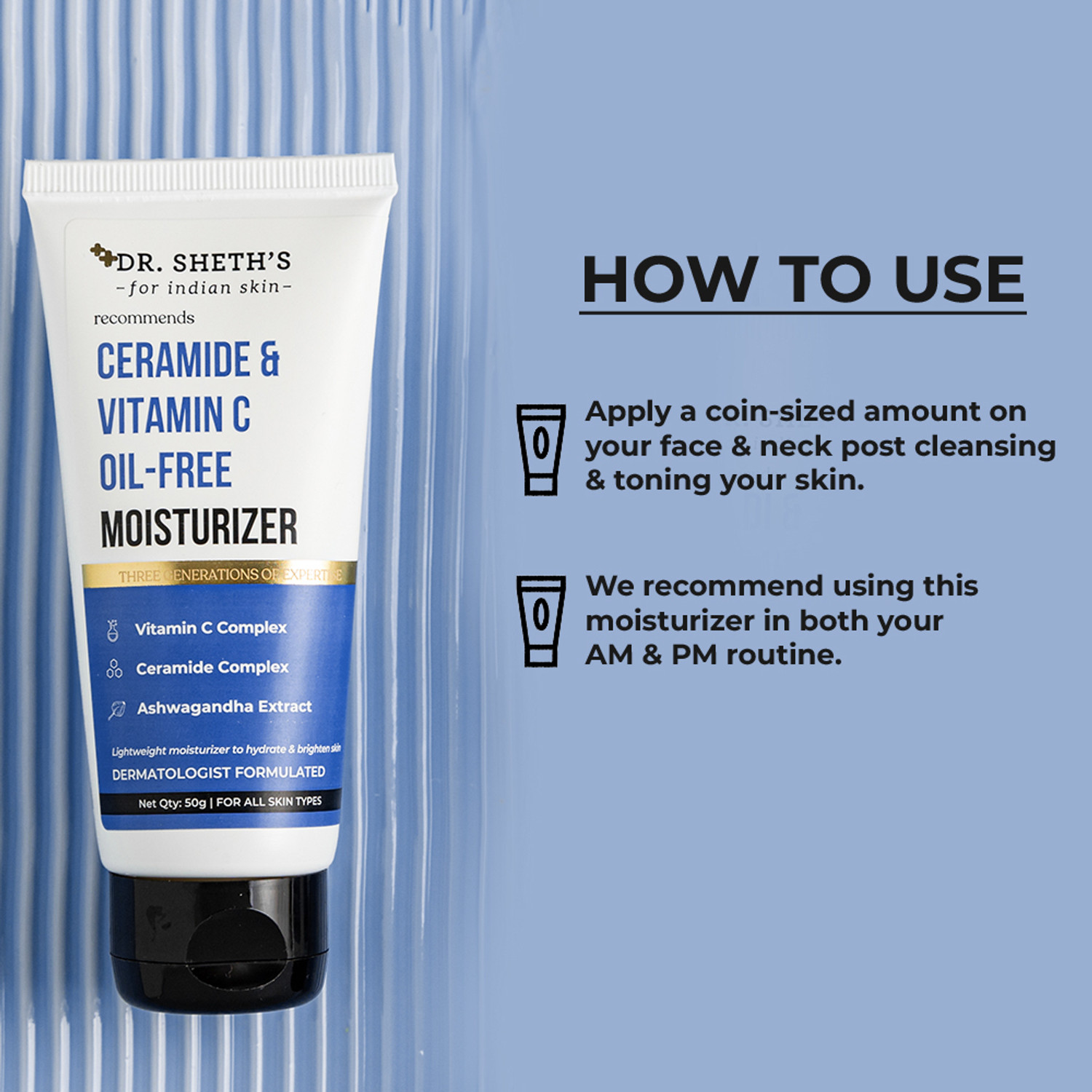 Image of Dr. Sheth's Ceramide & Vitamin C Oil-free Moisturizer | Light Face Cream to Hydrate Skin 50g