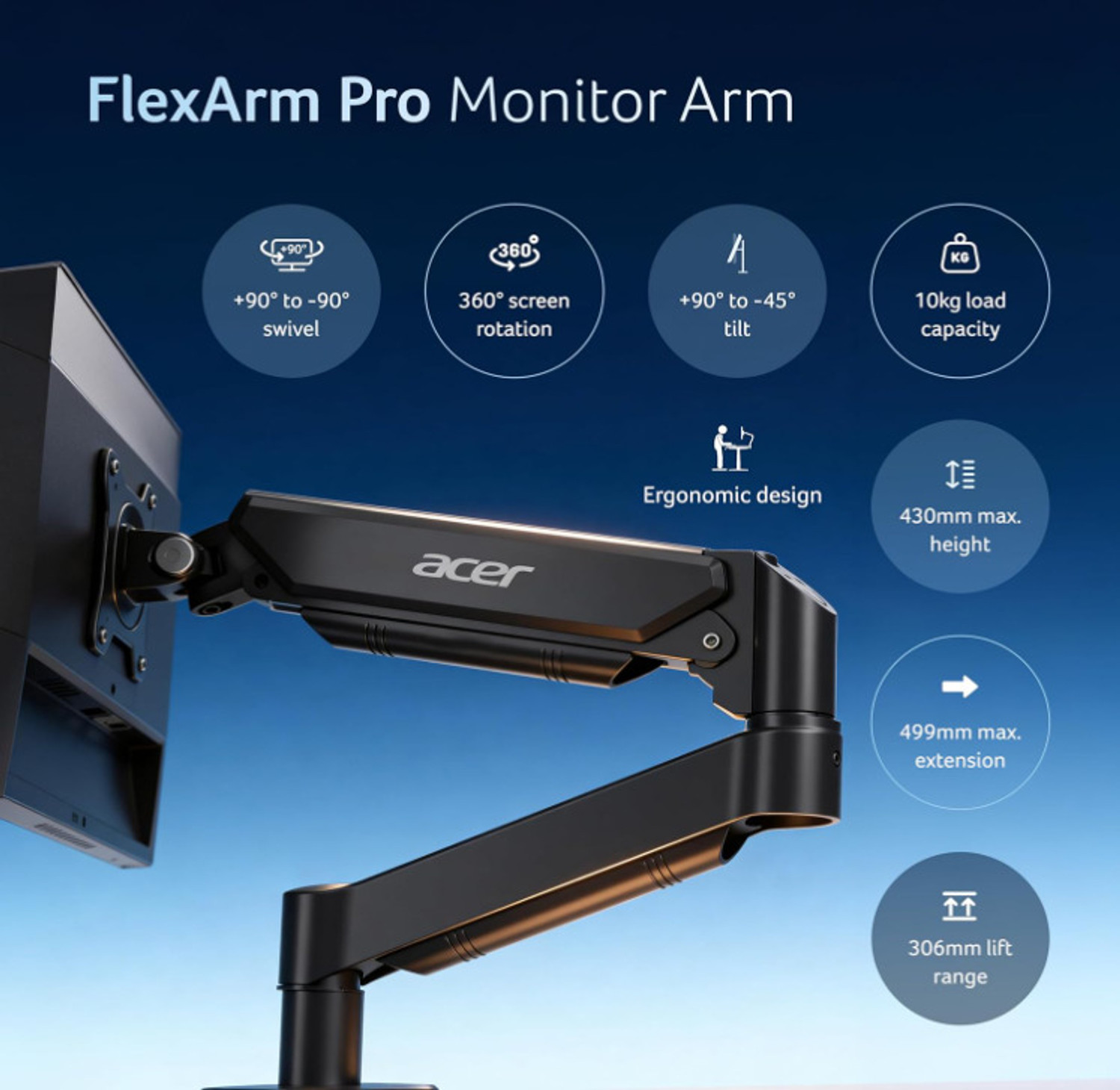 Image of Acer ZC.A01SI.4VW Desk Mount Monitor Arm