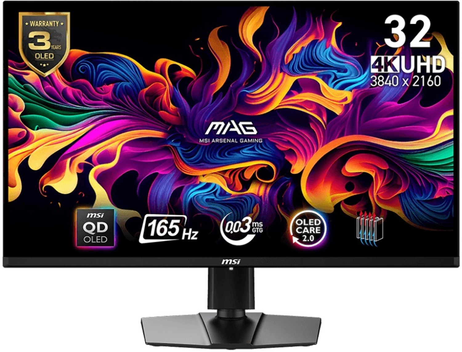 MSI 81.28 cm (32 inch) UHD OLED Panel with DisplayHDR True Black 400, CLEAR MR9000, 138.2% SRGB, Smart Crosshair, Height Adjustable Stand Flat Gaming ...