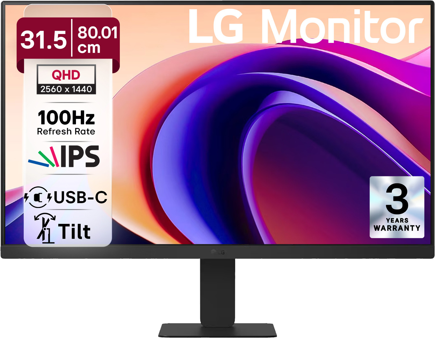LG QHD Series 80.01 cm (32 inch) Quad HD IPS Panel with sRGB 99% (Typ.), HDR10, USB-C with PD 15W, HDMI, Head Phone Out, Reader Mode, Flicker Safe, 3-...