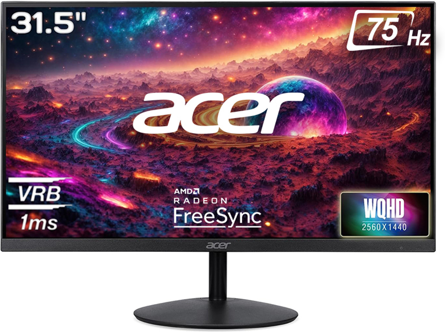 Acer 31.5 inch WQHD LED Backlit IPS Panel with HDR10, VGA, HDMI, 2X1W 