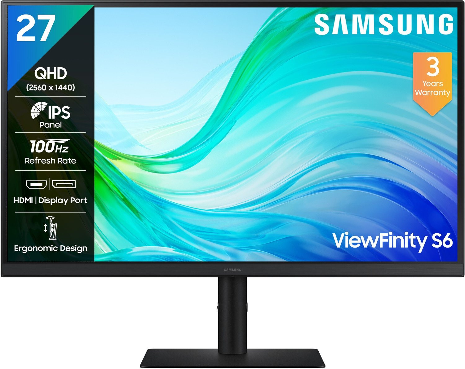 Samsung ViewFinity S6 68.58 cm (27 inch) Quad HD LED Backlit IPS Panel 300nits, 2K Monitor, Ports-HDMIX2,DP,Headphone, Height-Tilt-Pivot Adjustable St...