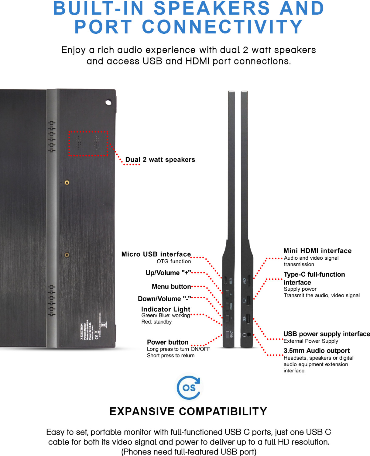 Image of XElectron 39.62 cm (16 inch) Full HD IPS Panel Portable Monitor (A1 Gamut-A)
