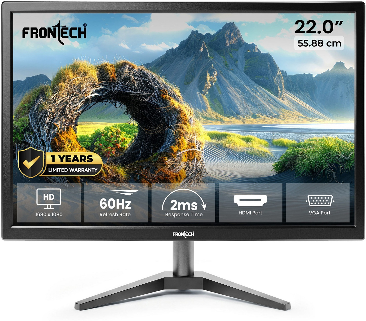 Frontech - 55.88 cm (22 inch) HD LED Backlit VA Panel Monitor (MON_006