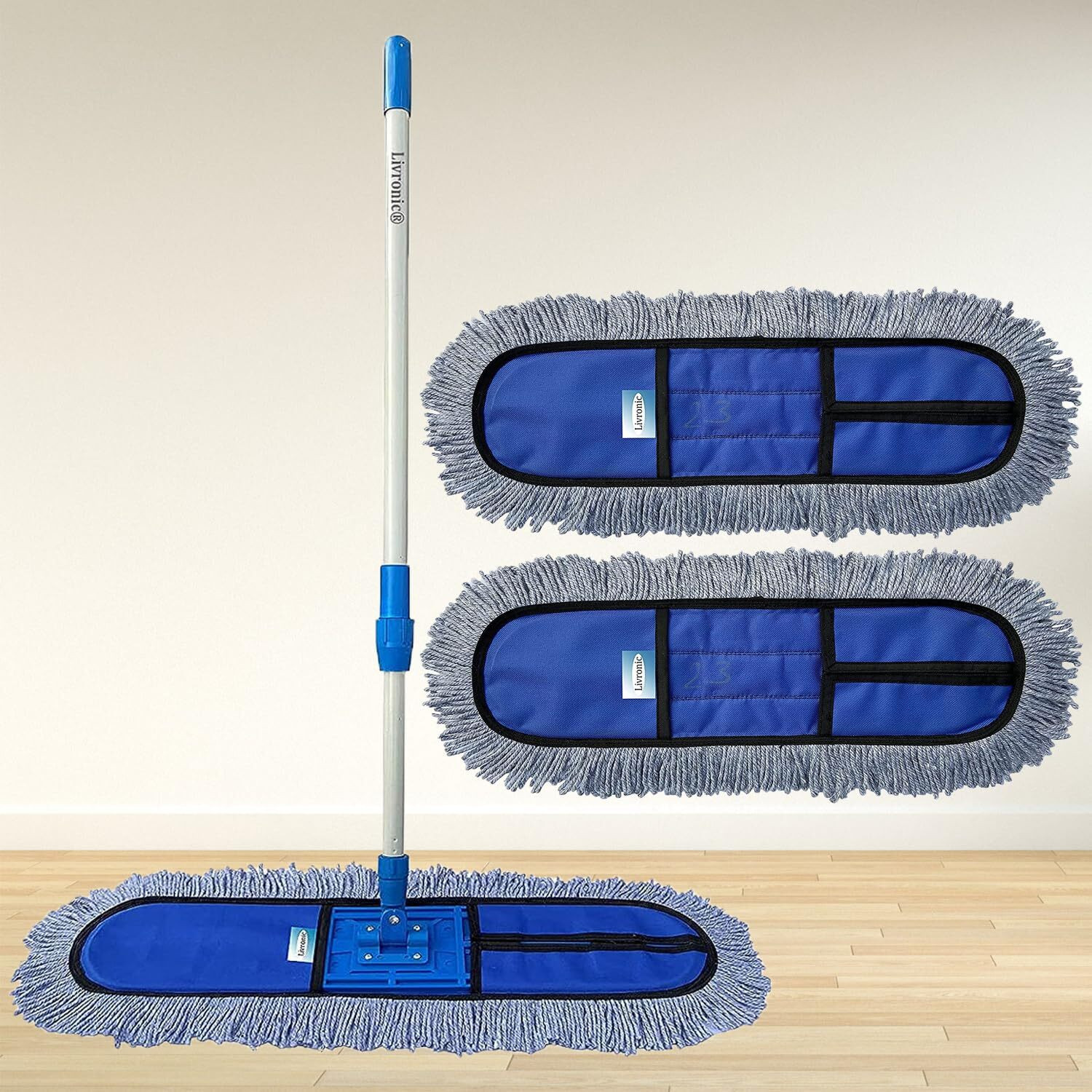 Image of Livronic Plastic Cotton Wet and Dry Floor Mop (18-Inch) with 4 Feet Long Handle Dust Mop (Multicolor)
