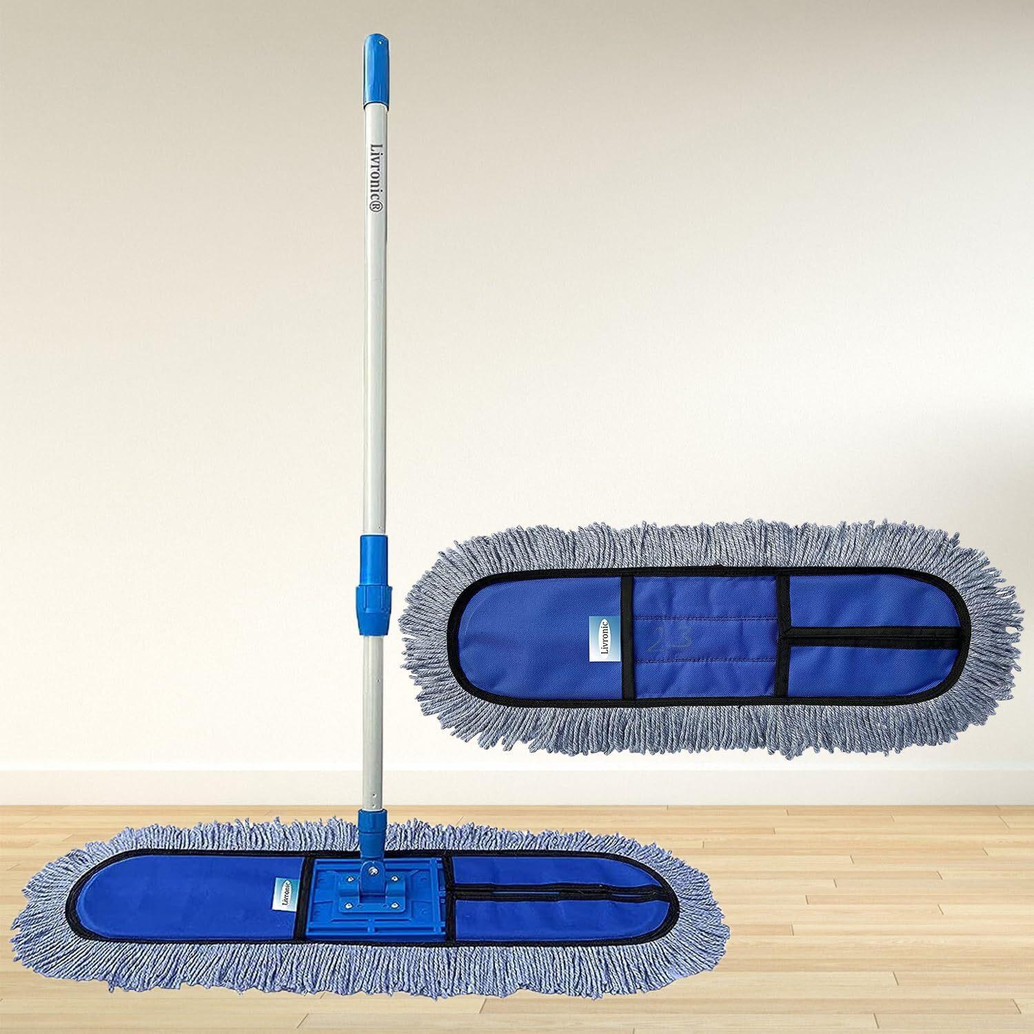 Image of Livronic Plastic Cotton Wet and Dry Floor Mop (18-Inch) with 4 Feet Long Handle Dust Mop (Multicolor)