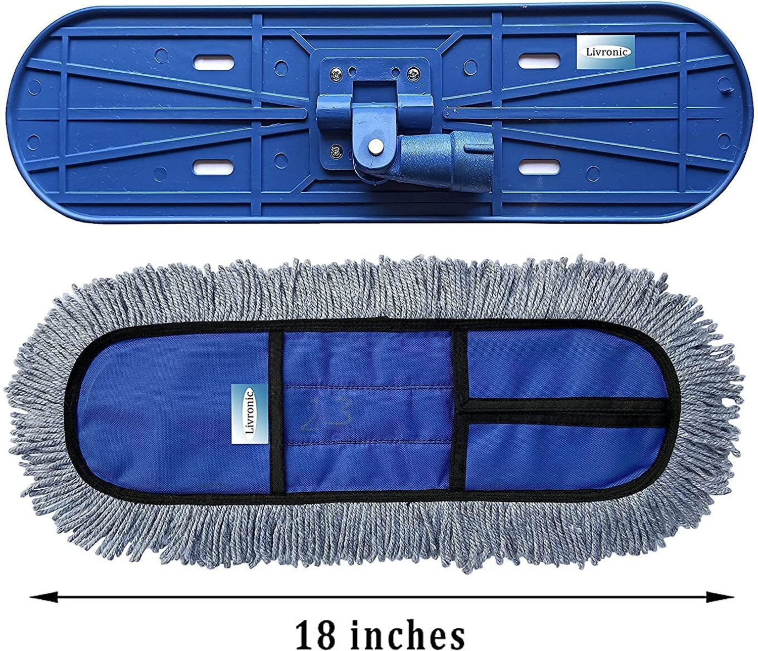 Image of Livronic Plastic Cotton Wet and Dry Floor Mop (18-Inch) with 4 Feet Long Handle Dust Mop (Multicolor)