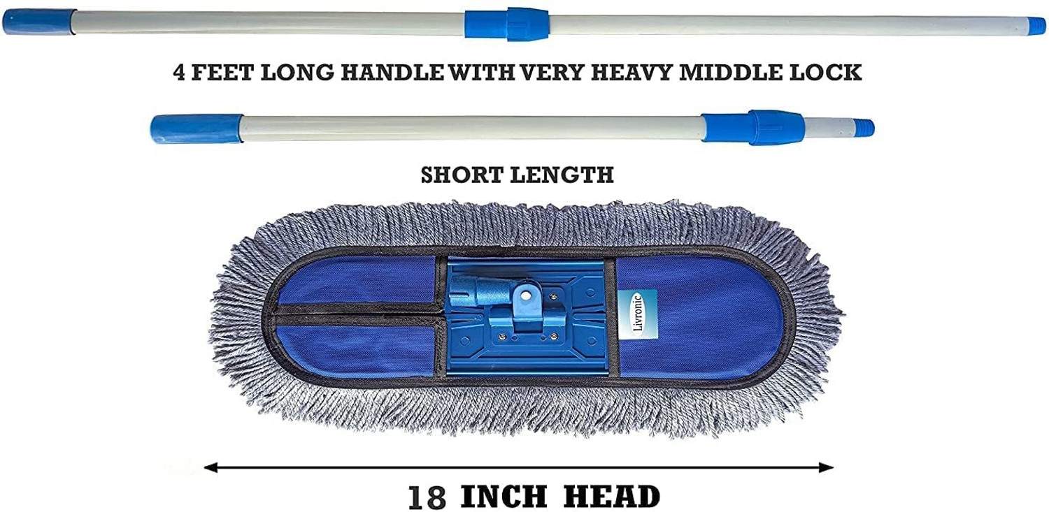 Image of Livronic Plastic Cotton Wet and Dry Floor Mop (18-Inch) with 4 Feet Long Handle Dust Mop (Multicolor)