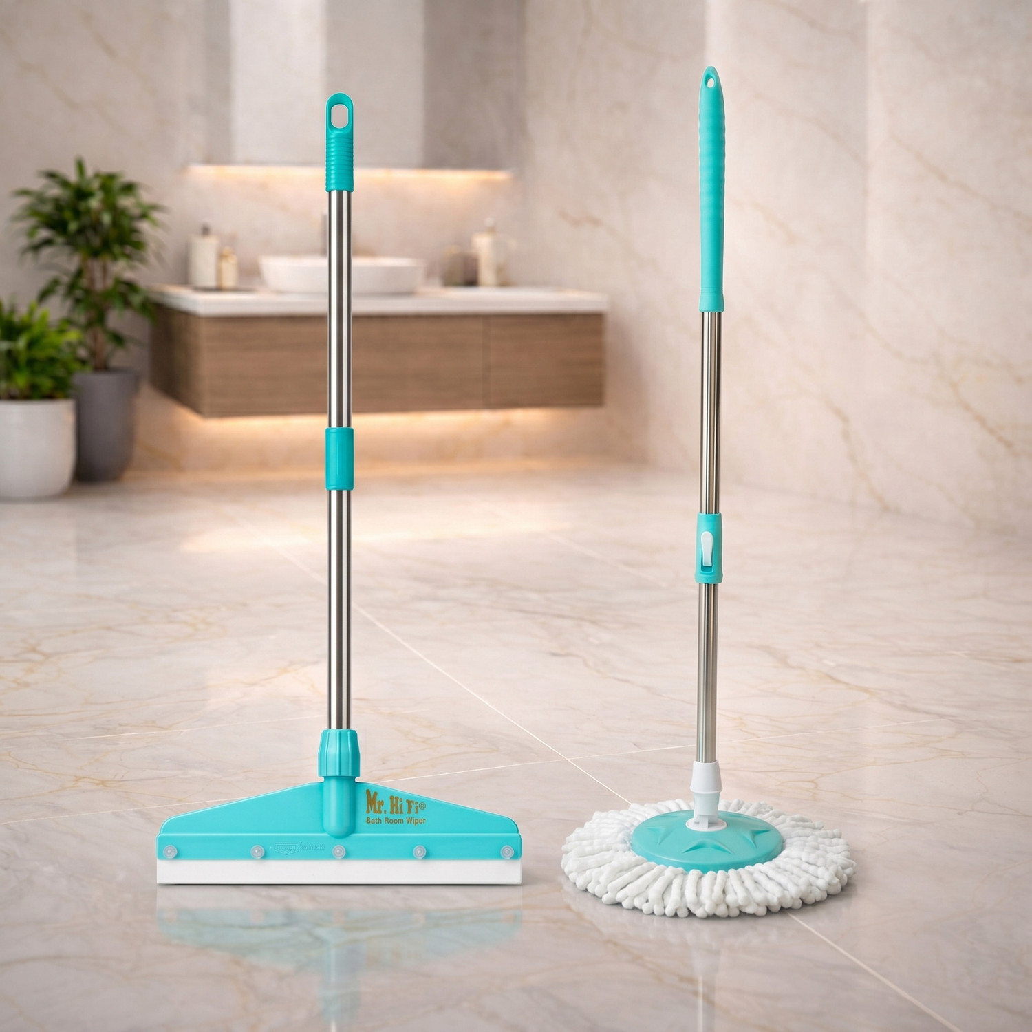 Image of UNIQUE broom with dustpan| long dust pan handle /Sweepy Bathroom wiper for home cleaning Floor Wiper (Multicolor)