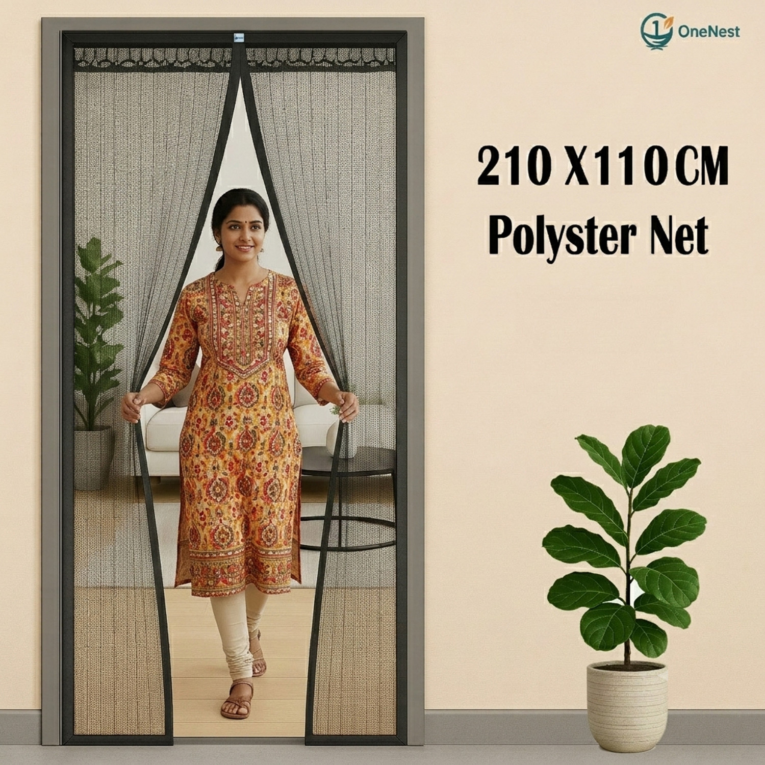 Image of SafeMyles Magnetic Mosquito Net Door - Easy Fit, Breathable & Mosquito Protection Polyester Washable Adults Mosquito Net (Black 210x75cm, Frame Hung)