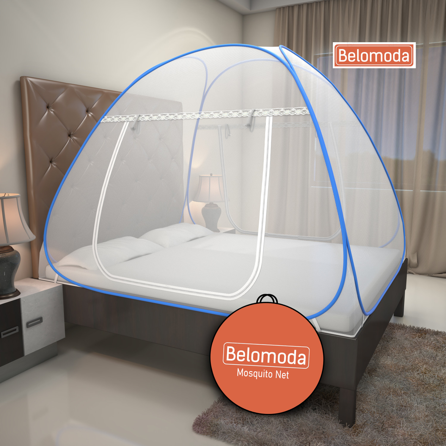 BELOMODA Polyester Adults Blue Mosquito Net Polyester Adults Net King 