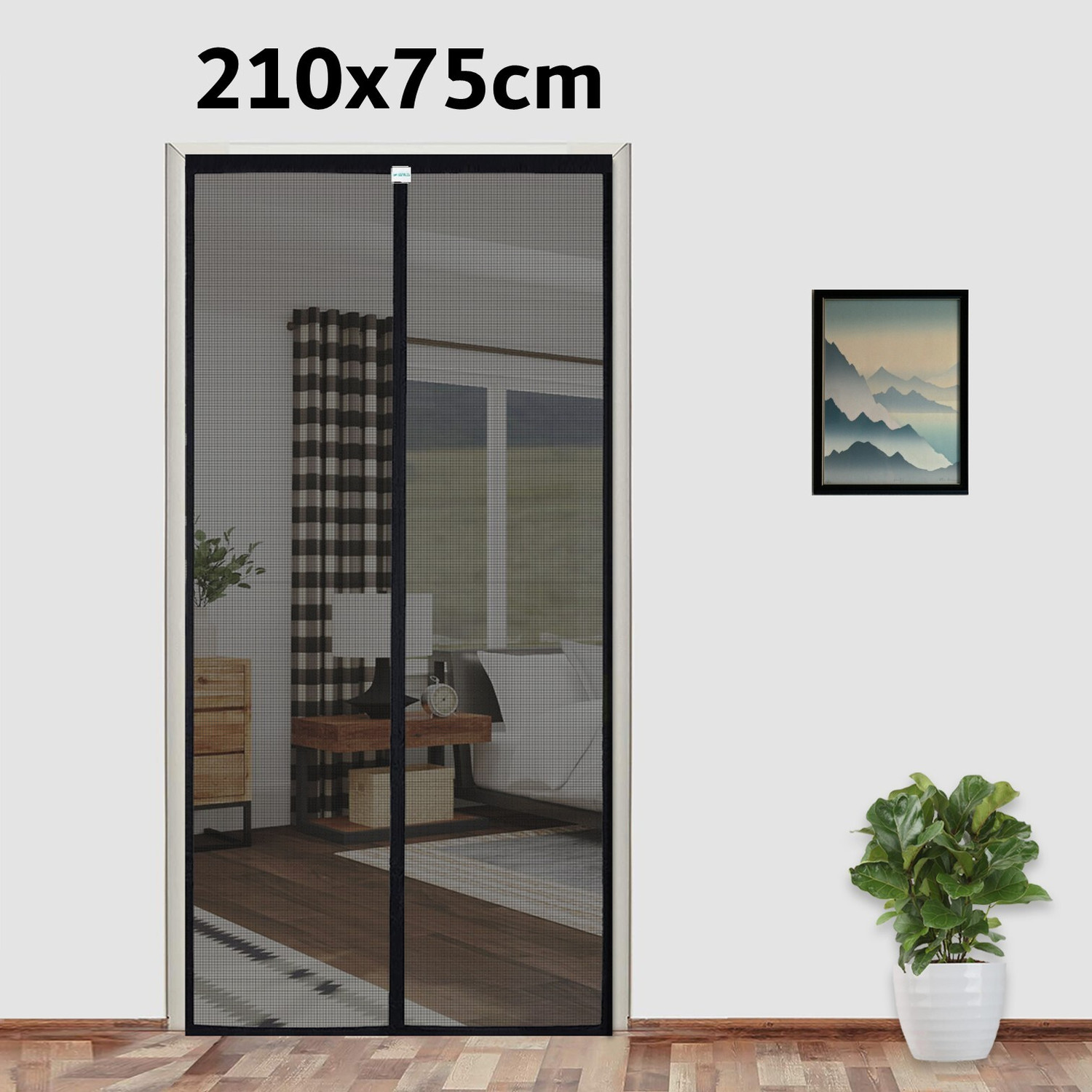 Image of SafeMyles Magnetic Mosquito Net Door - Easy Fit, Breathable & Mosquito Protection Polyester Washable Adults Mosquito Net (Black 210x75cm, Frame Hung)