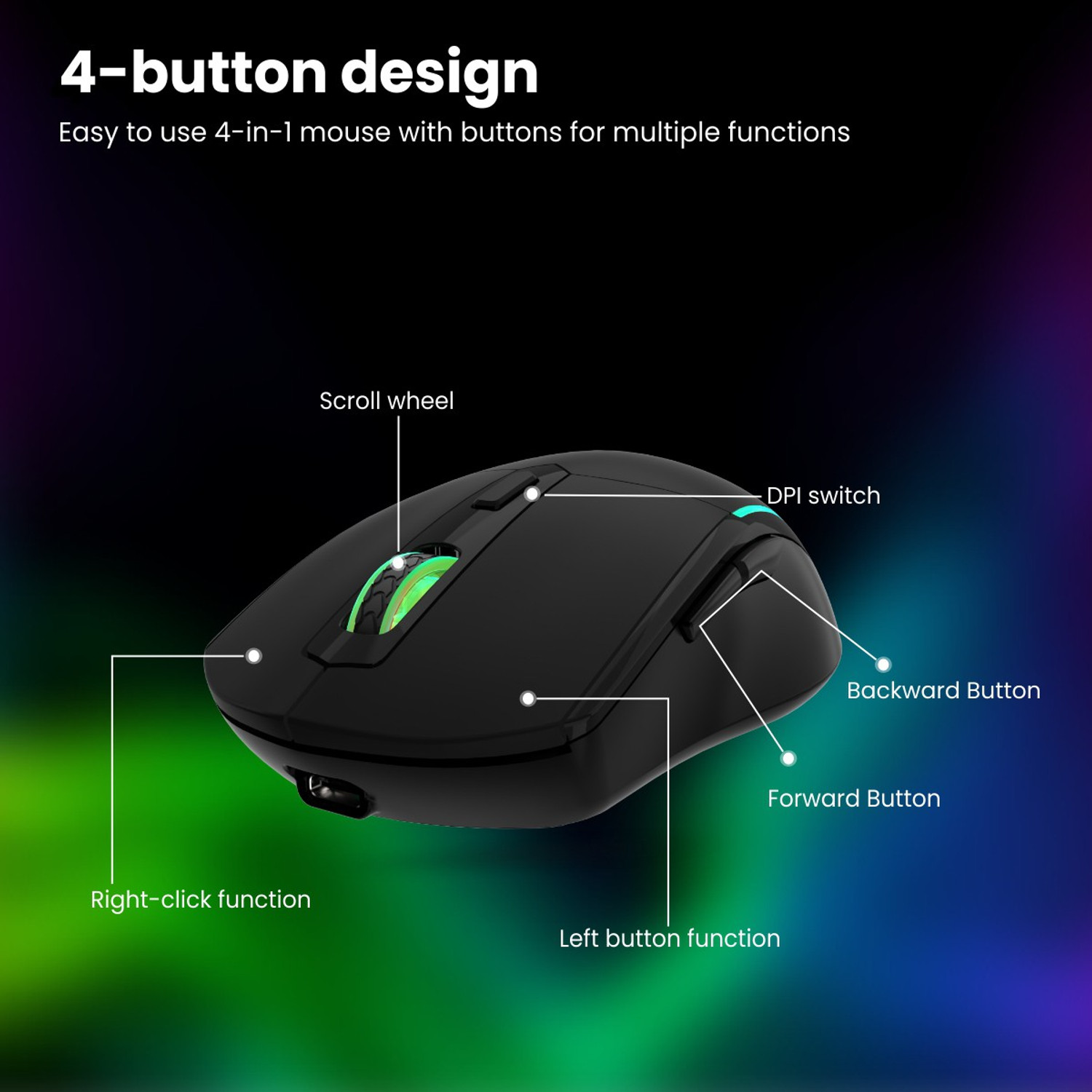 Image of Portronics Toad One Ambidextrous Optical Mouse Rechargeable with 6 Buttons, RGB Lights