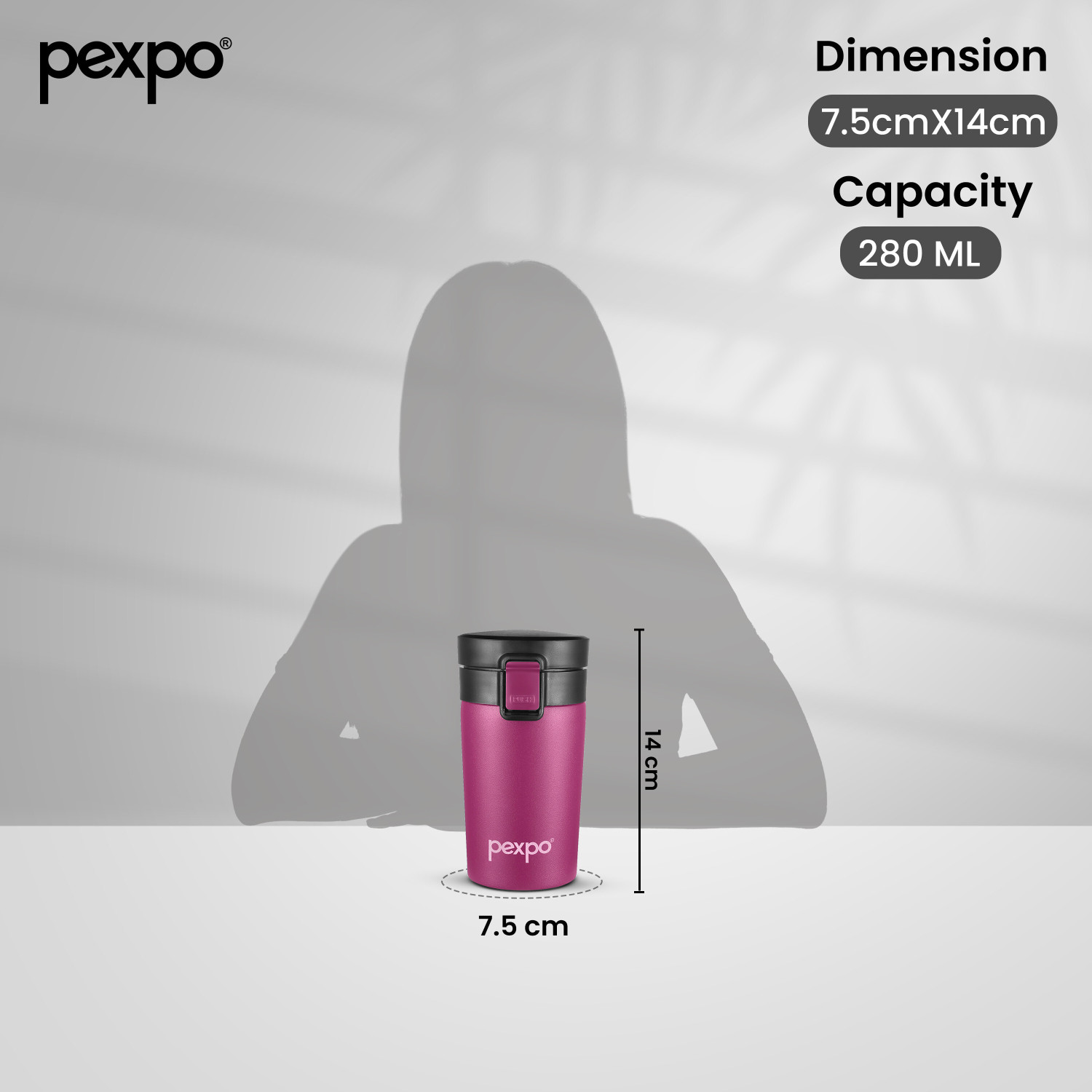 Image of pexpo Cocoa Vacuum Insulated Hot & Cold Spill Proof Stainless Steel Coffee Mug (260 ml)