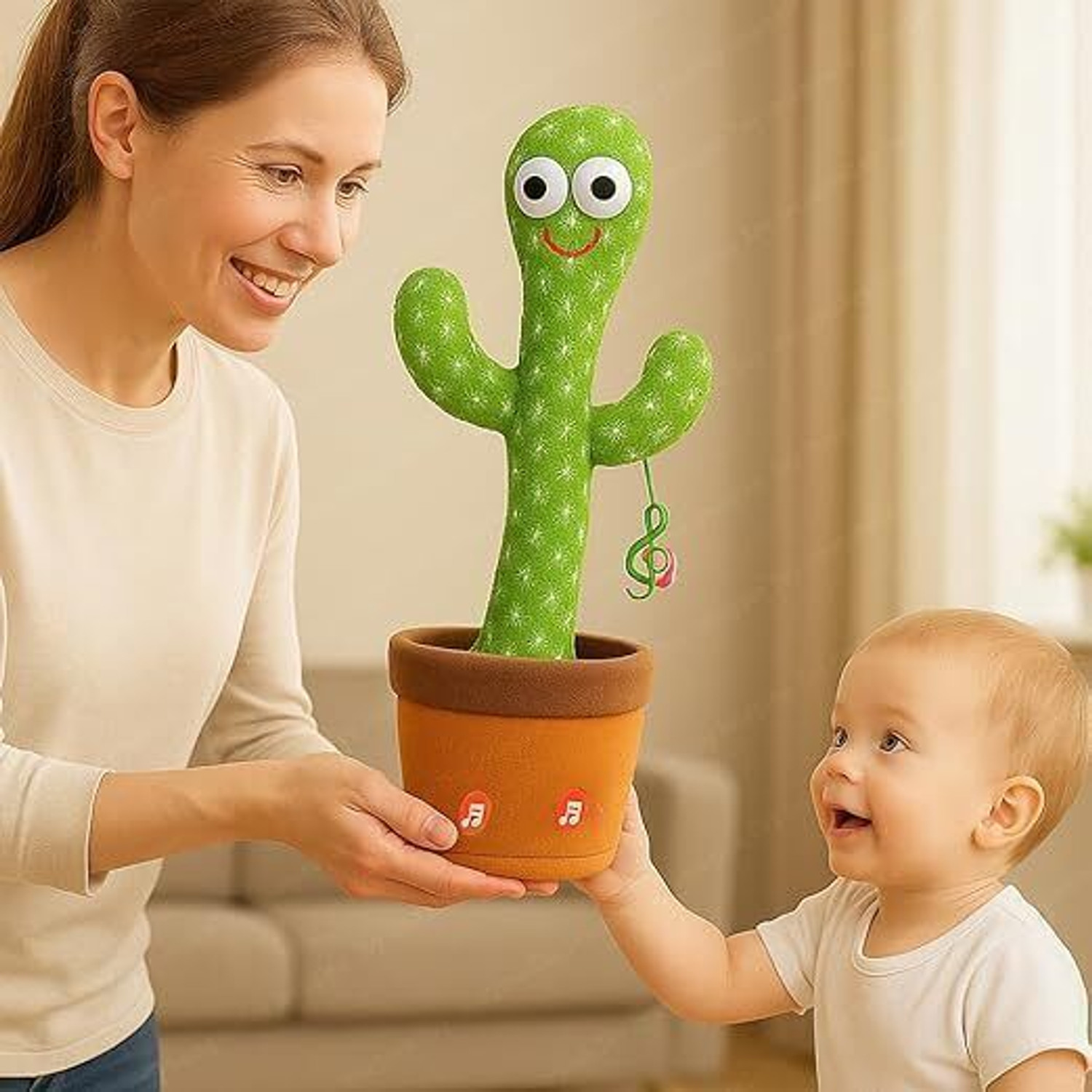 Image of Bapuji Dancing & Singing Cactus with Lighting, Voice Recording & Repeat Words Kids Toy (Green)