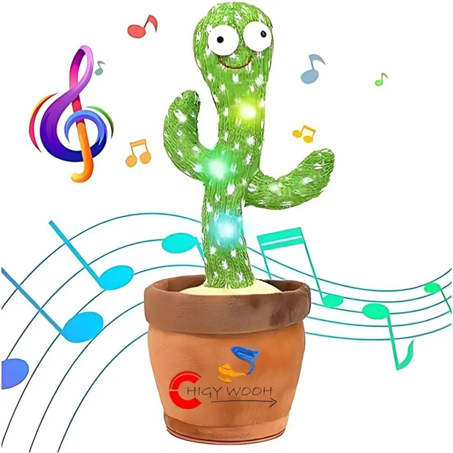 Image of Bapuji Dancing & Singing Cactus with Lighting, Voice Recording & Repeat Words Kids Toy (Green)