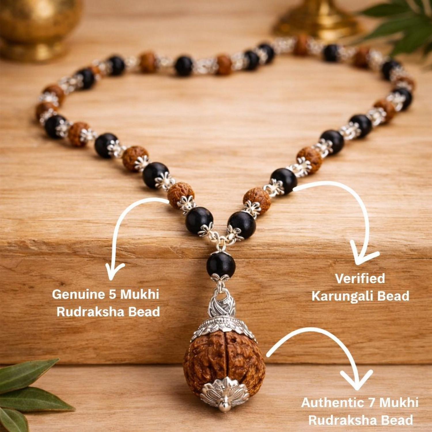 Image of ShivaRatna Original Karungali & Rudraksha Mala | 54 Beads with 5 Mukhi Powerful Pendent Rudraksha Necklace