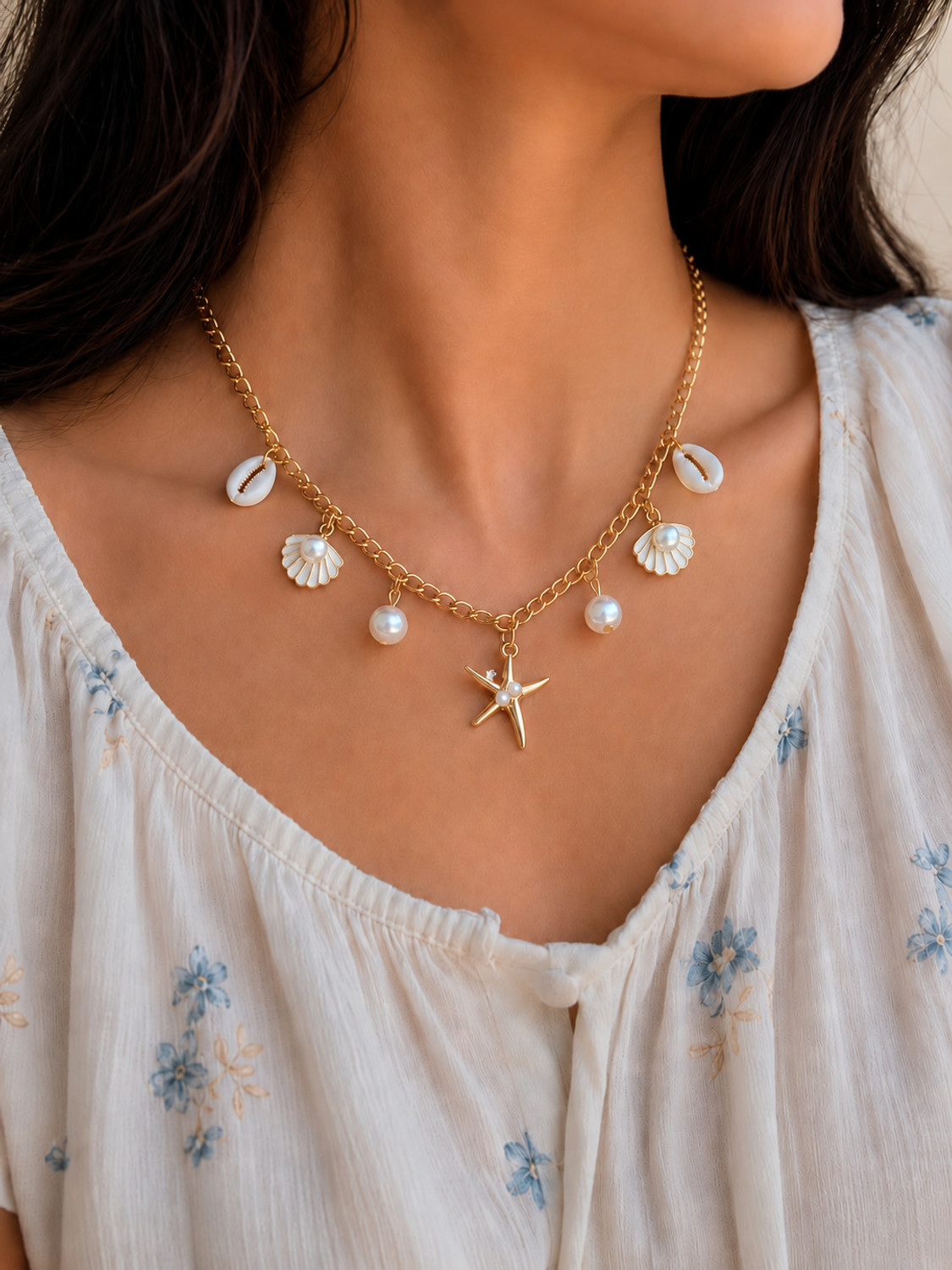Chibra Charm Neackless Pearl, Mother Of Pearl Gold-plated Plated Brass Necklace