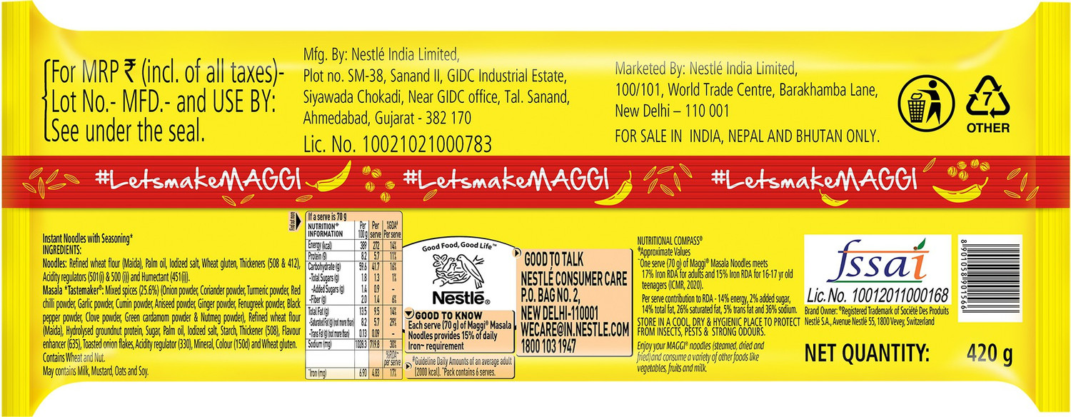 Image of Maggi 2-Minute Favourite Masala Taste, Made With Choicest Quality Spices Instant Noodles Vegetarian