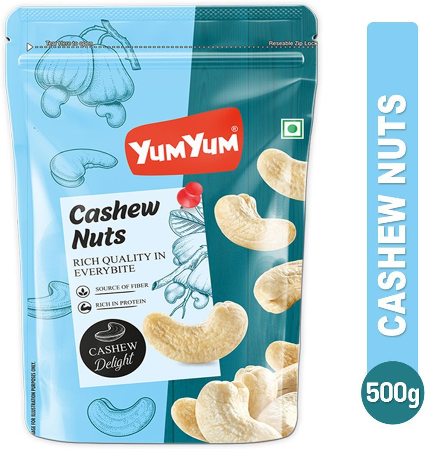 YUM YUM Premium Cashews Nuts 500GM, Kaju Dry Fruits - Cashews