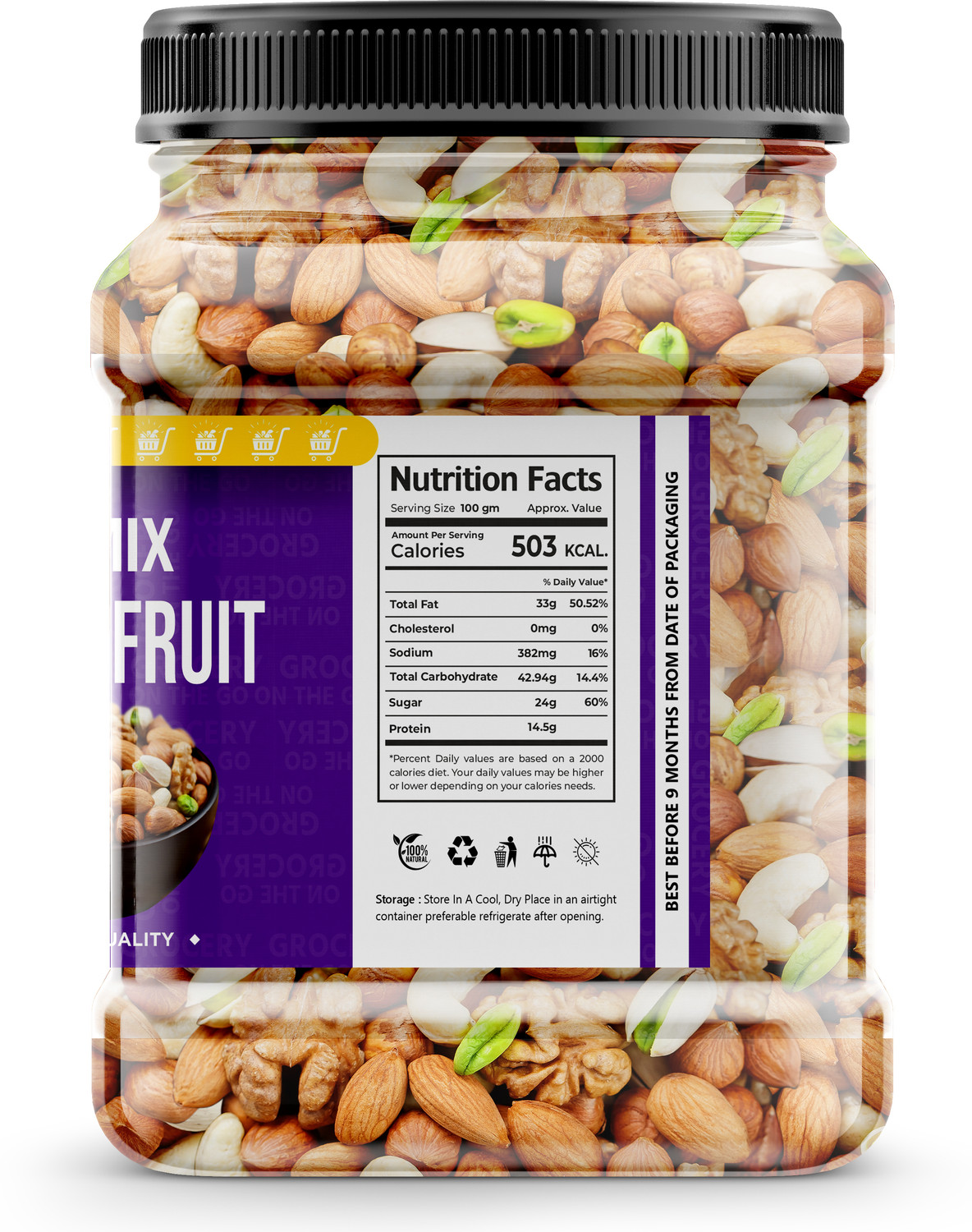 Image of GROCERYONTHEGO 53MixDryFruits1kgCashewAlmondRaisinsWallnutsPistachiosAnjeerBlackRaisinsApricot (1 x 1 kg)