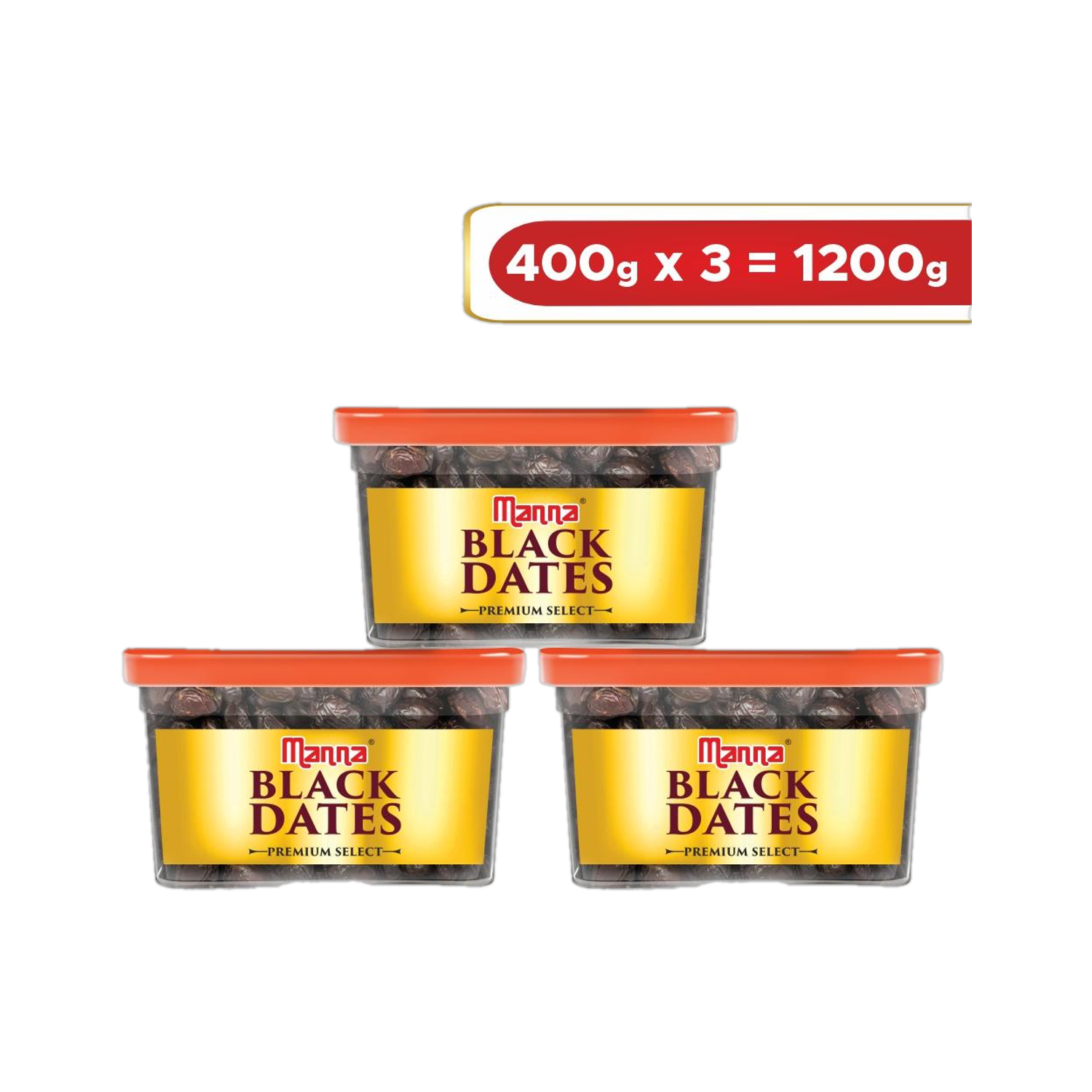 Manna Black Dates - 1.2kg (400g x 3 Packs) | Select Premium Organic Ha