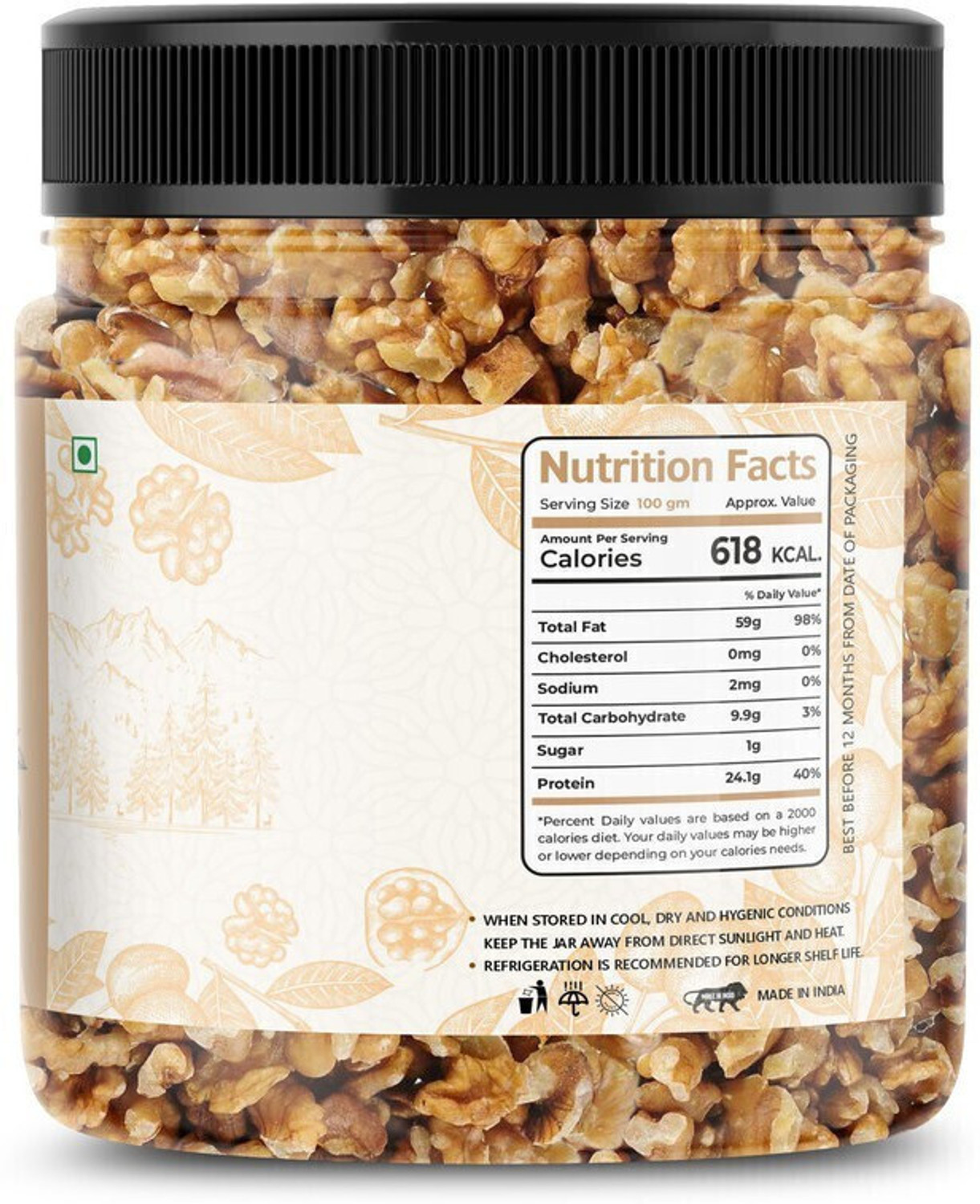 Image of lila dry fruits 100% Natural Raw Walnut Kernels 8pcs Jar Pack , Premium Akrot Giri| Walnuts (1 x 1000 g)