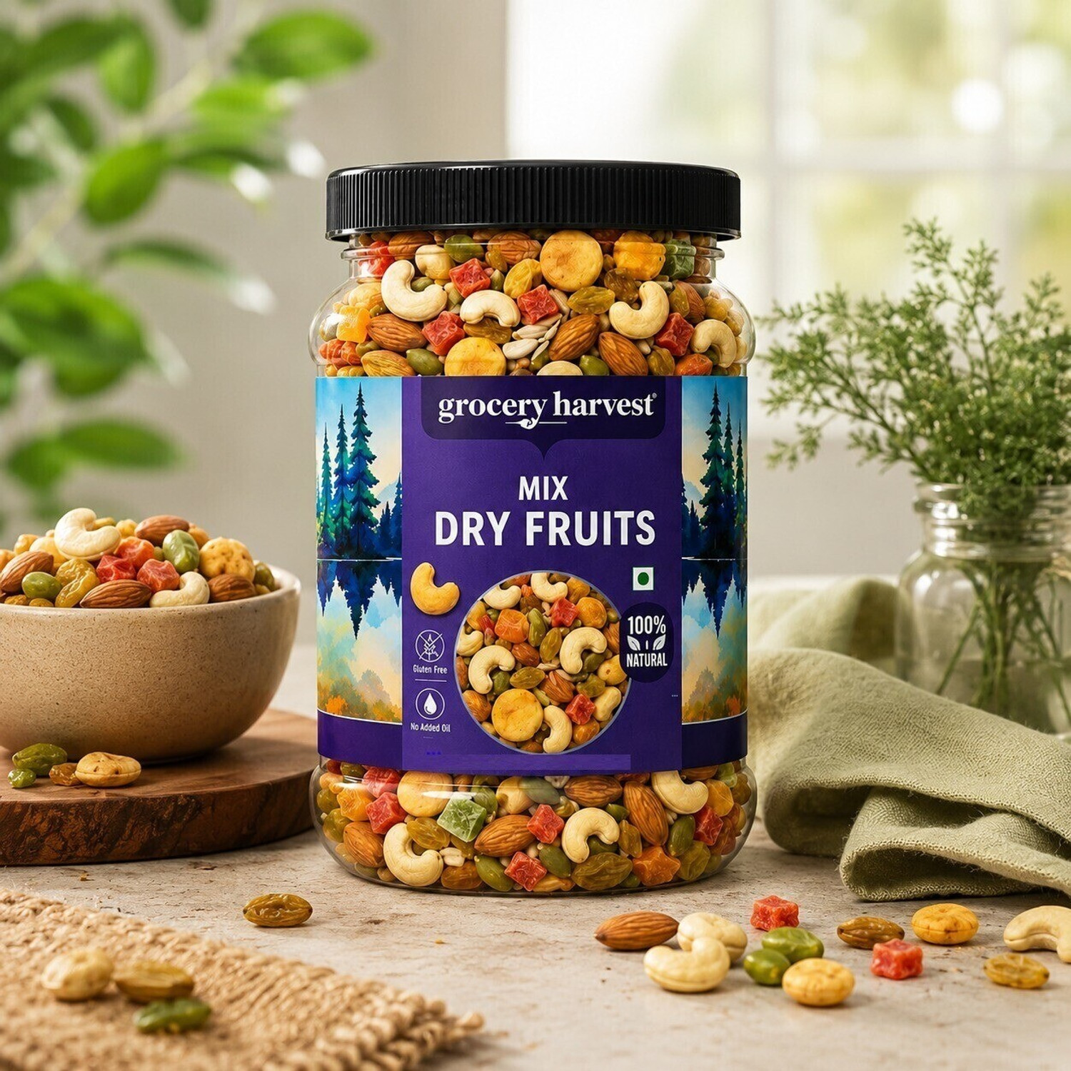 Image of GROCERY HARVEST Gourmet Crunchy Nut Mix Natural Energy Tasty Munch Assorted Seeds & Nuts (1 x 1000 g)