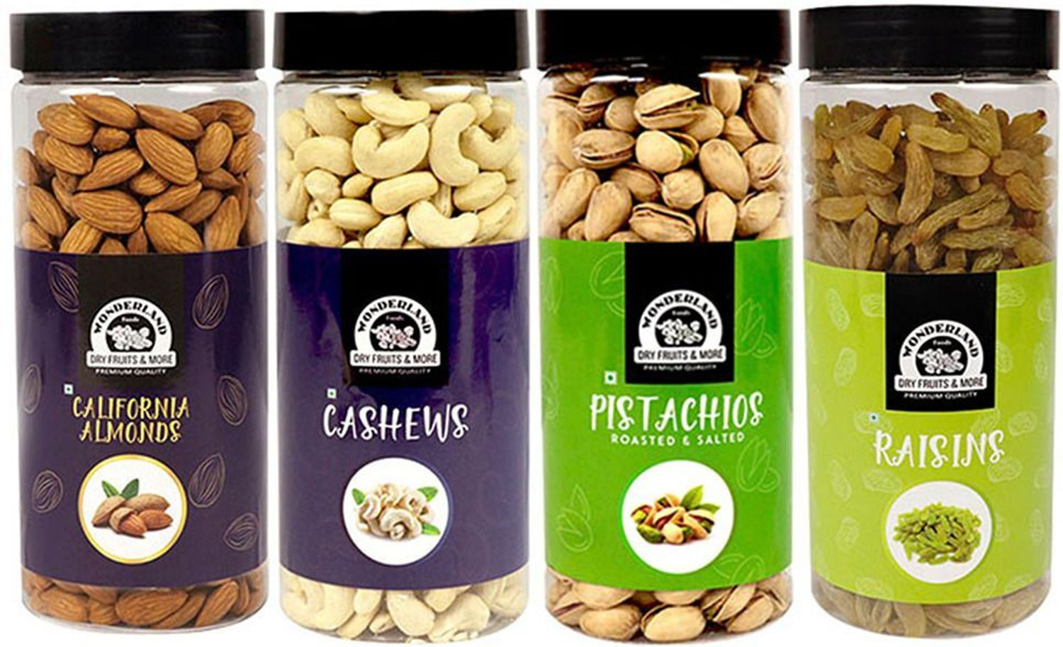 WONDERLAND Foods Premium Dry Fruits Combo Pack of 4 - 500 gram Each Al
