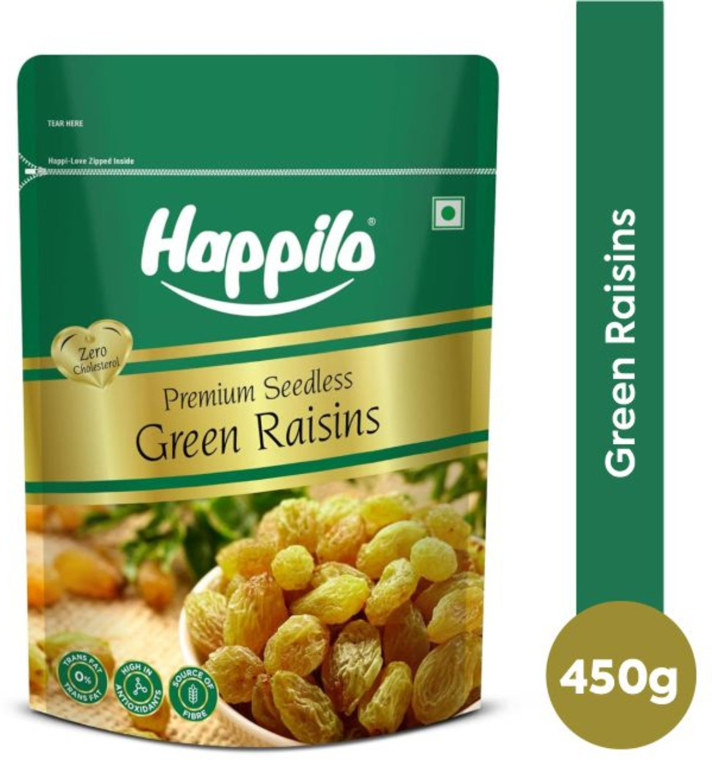 Happilo Premium Seedless Green Raisins Value Pack Raisins  (500 g)