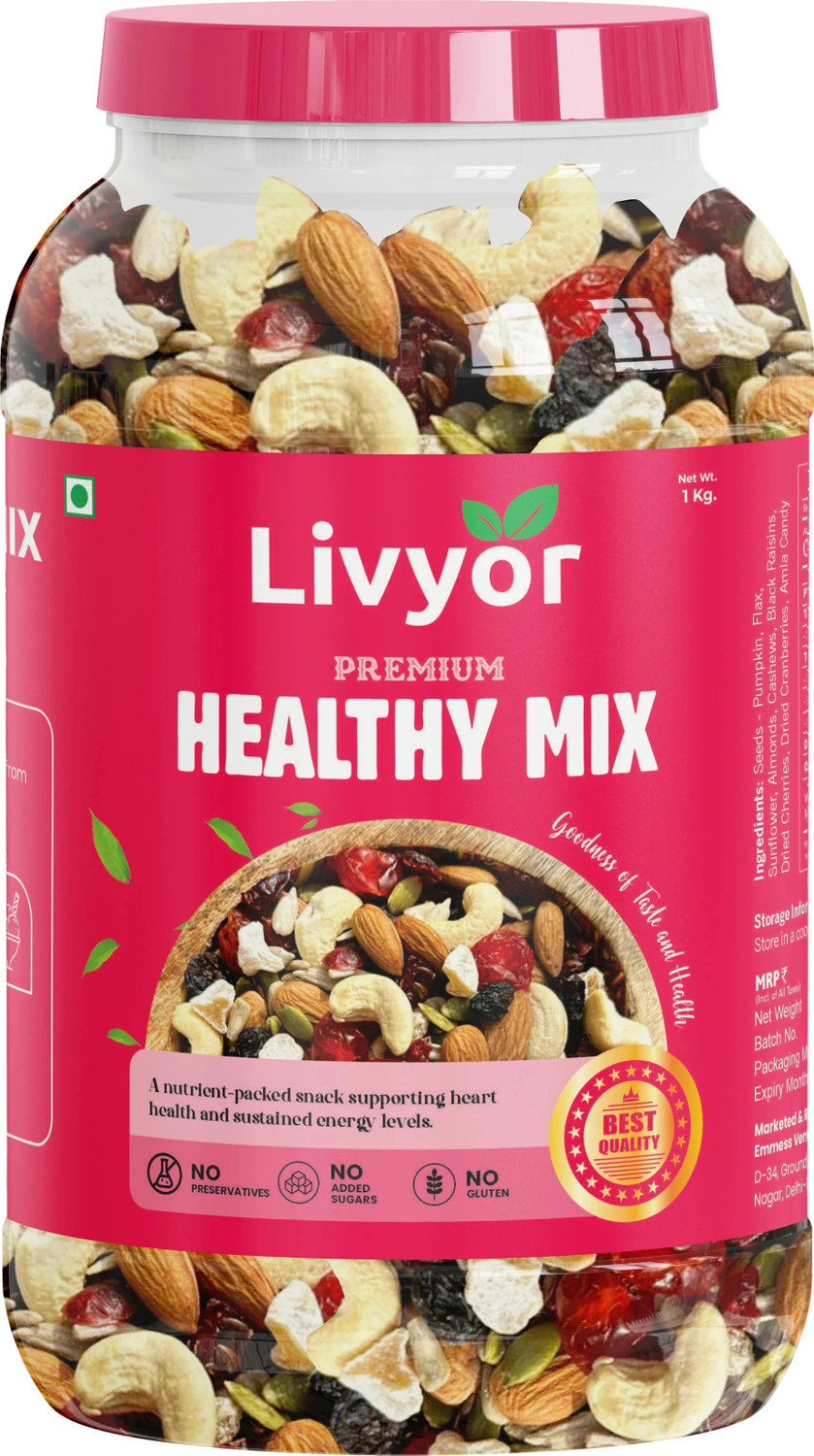 LIVYOR Healthy Mix Nuts, Seeds and Berries Combo | Super Nutritious Food | Dry Fruits Trail Mix with Seeds, Berries Pack