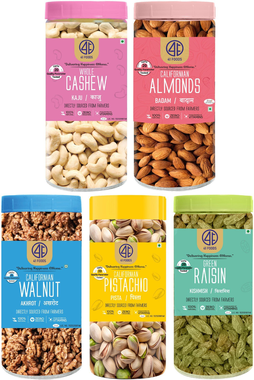 41 foods Dry fruits combo pack of Healthy 5 Kaju Pista Badam Akhrot Ki