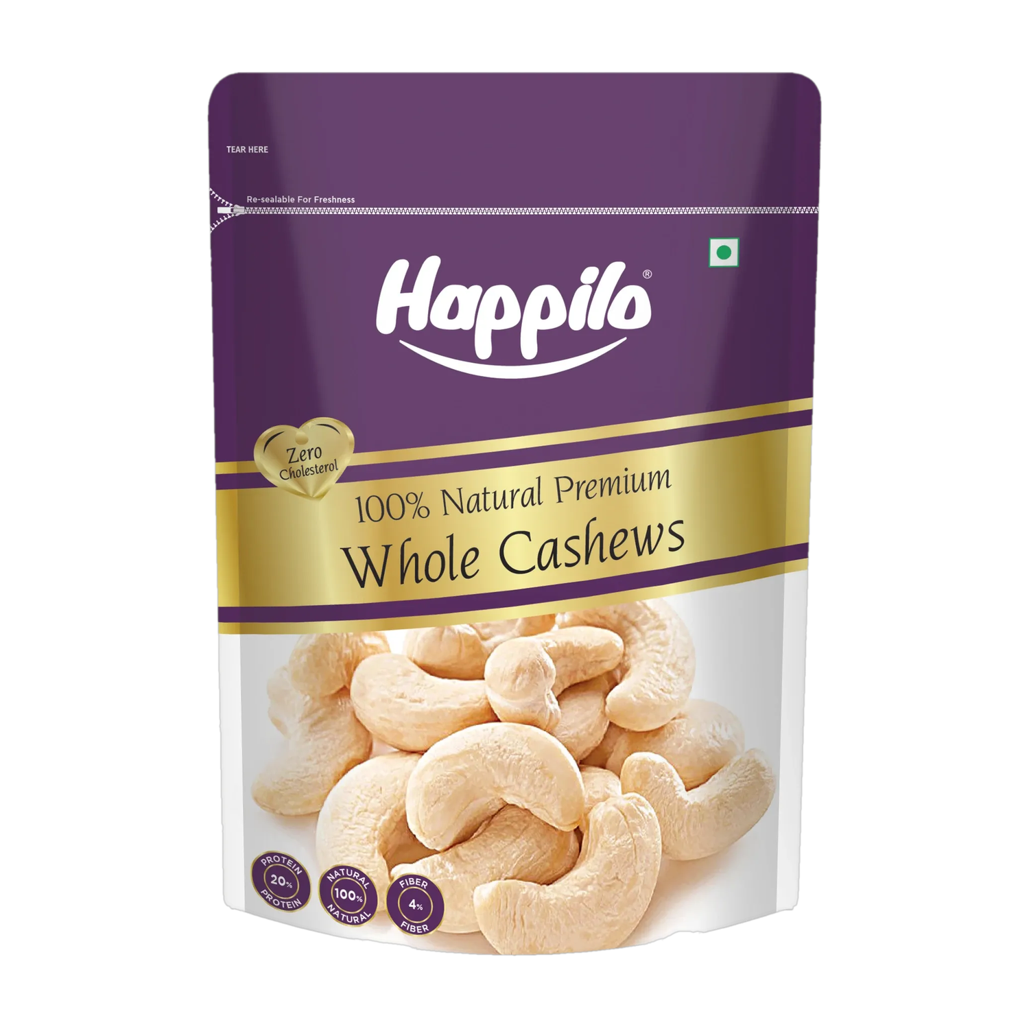 Happilo 100% Natural Premium Whole Cashews 1000g Value Pack Cashews