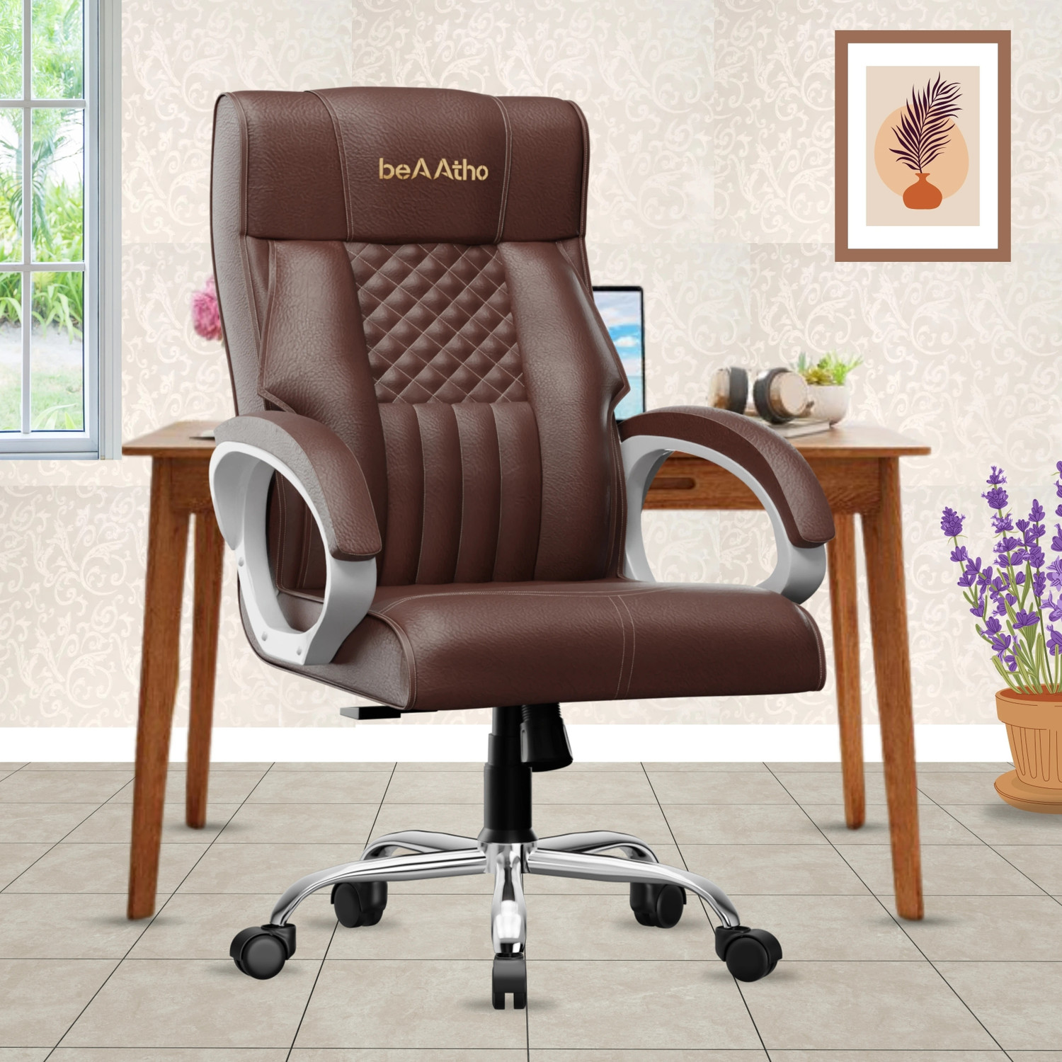 beaatho OXFORD High Back Ergonomic Executive Office Revolving Chair Fabric Office Executive Chair Leatherette Office Executive Chair  (Brown, DIY(Do-It-Yourself))