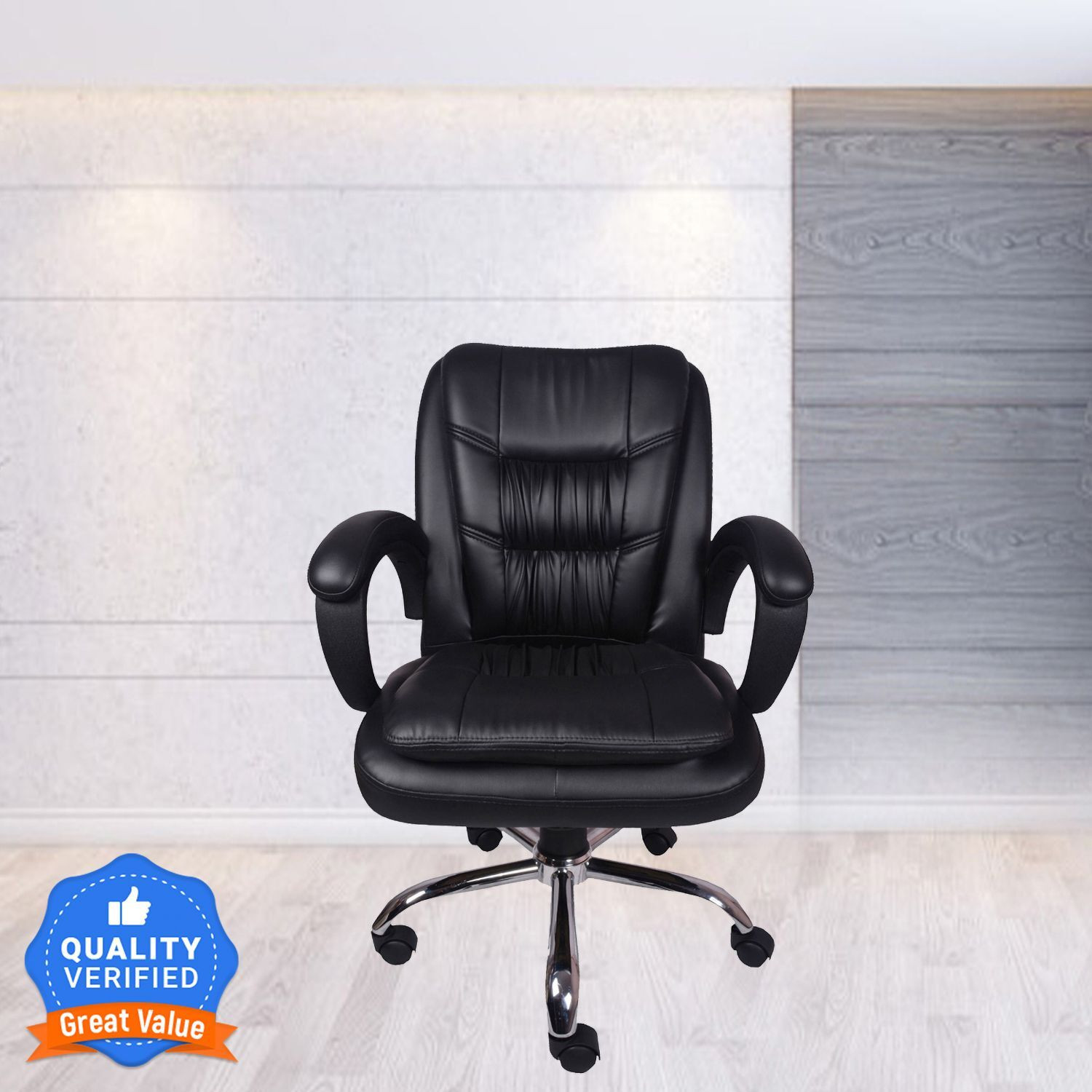 Flipkart Perfect Homes Revolving | Mid Back | Ergonomic | Home &amp; Office | Leatherette Office Executive Chair  (Black, DIY(Do-It-Yourself))