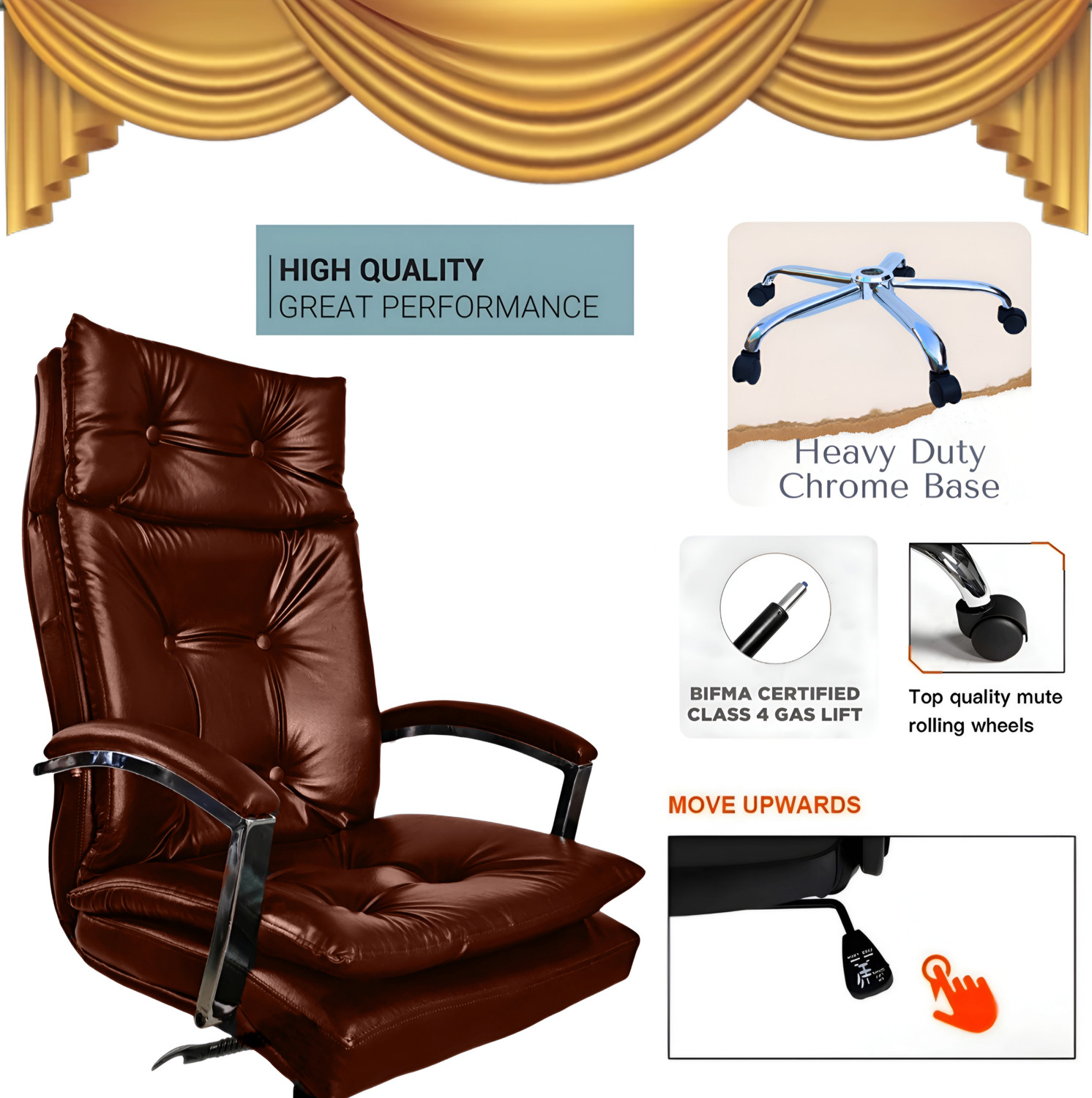 Image of AASHRA ENTERPRISES E.A Elegant Z-91 Dubble Cushion High Back the Black Boss Leatherette Office Arm Chair (Brown, Optional Installation Available)