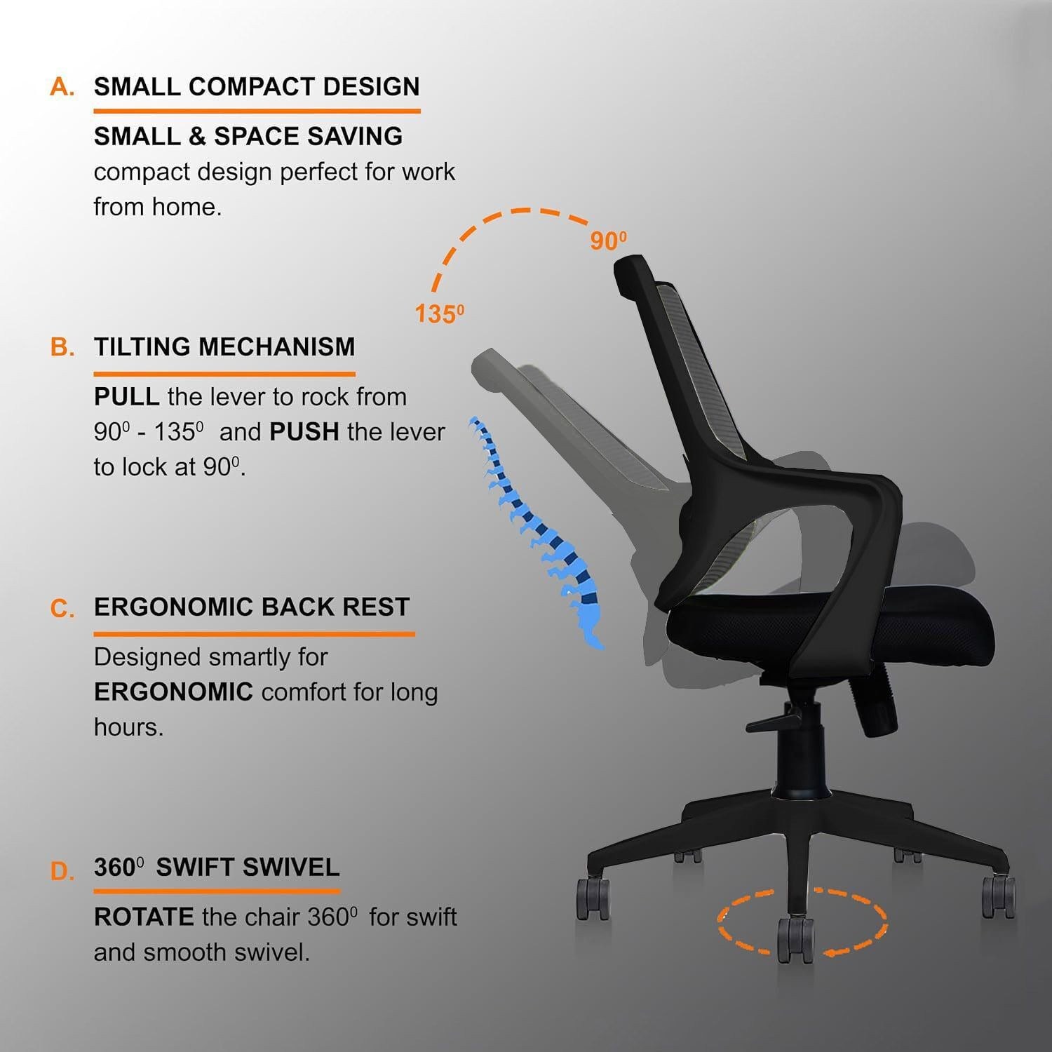Image of MAESTRO Comfortable Fabric, Mesh Office Executive Chair Fabric Office Adjustable Arm Chair (Black, DIY(Do-It-Yourself))